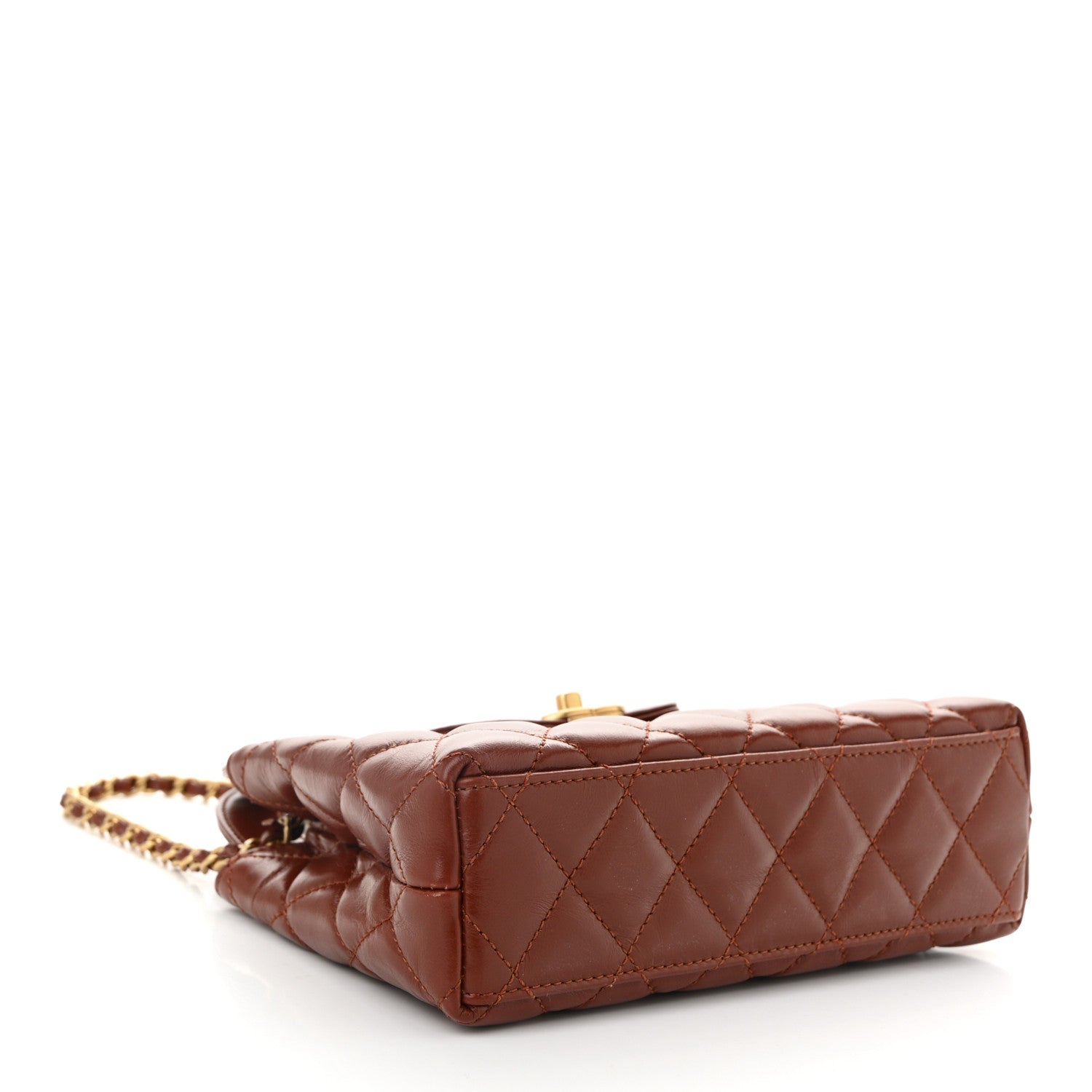 Shiny Aged Calfskin Quilted Nano Kelly Shopper Brown