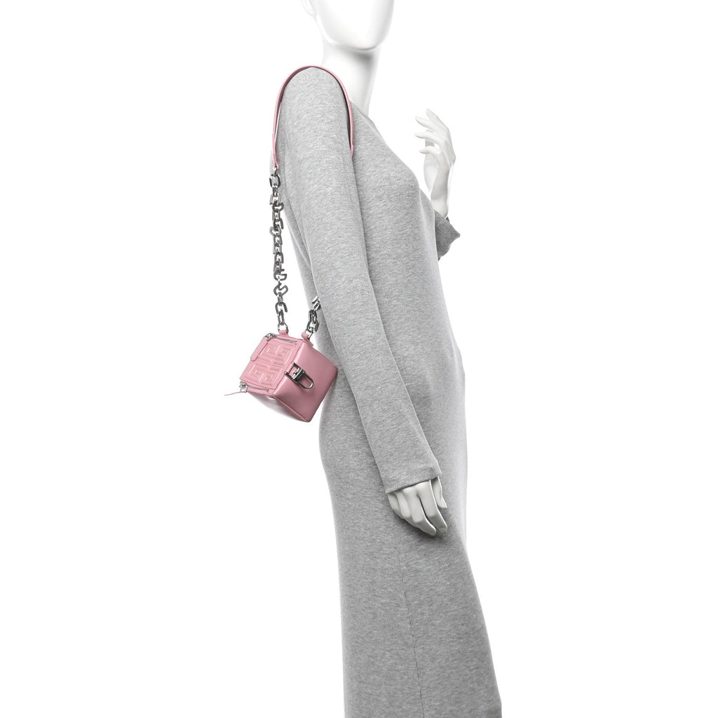 Patent Calfskin Mini Cube Pandora Chain Shoulder Bag Pink