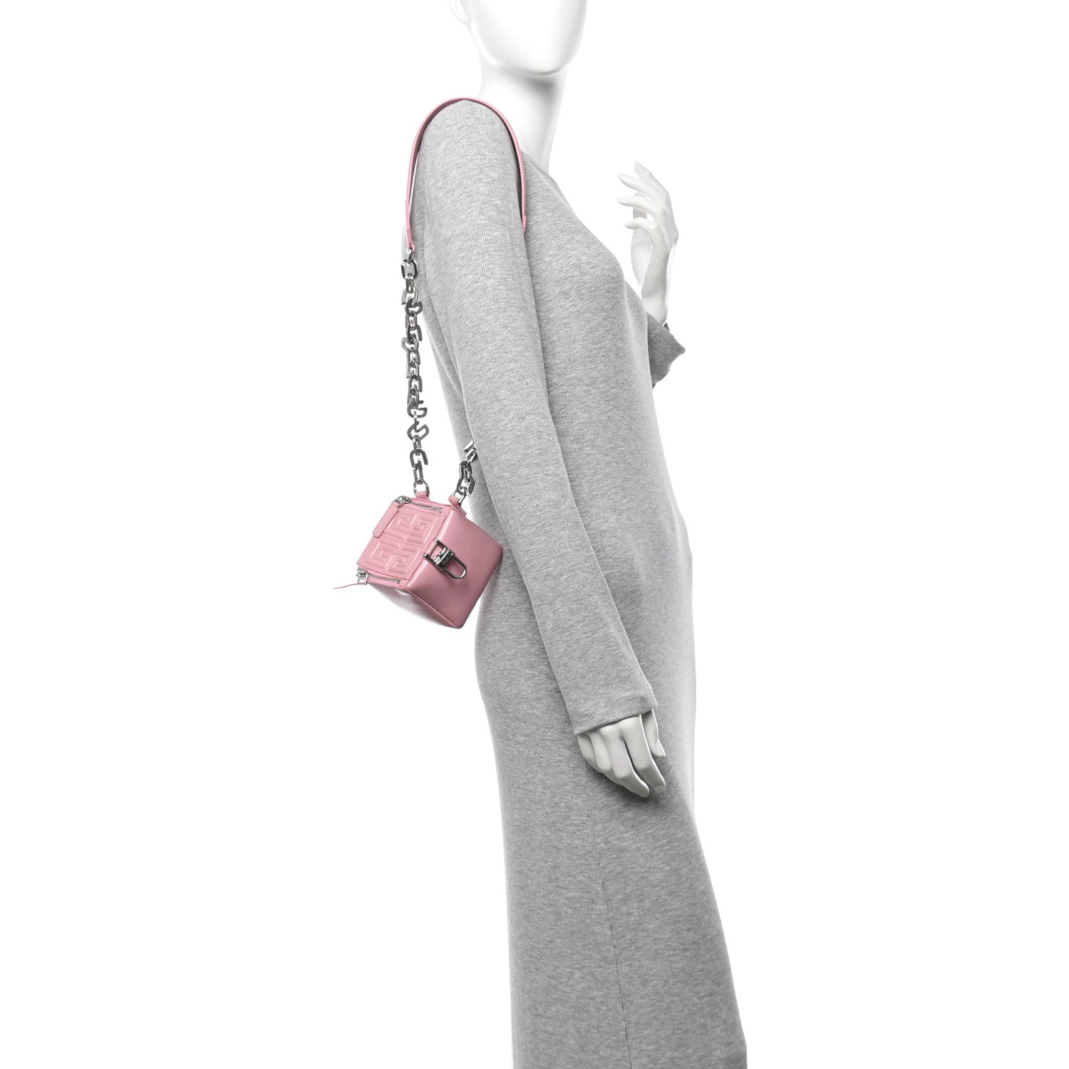 Patent Calfskin Mini Cube Pandora Chain Shoulder Bag Pink