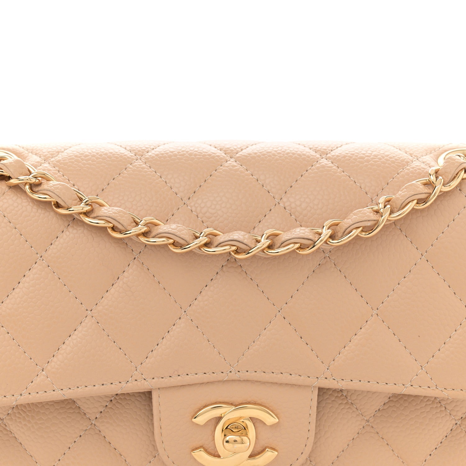 Caviar Quilted Small Double Flap Beige