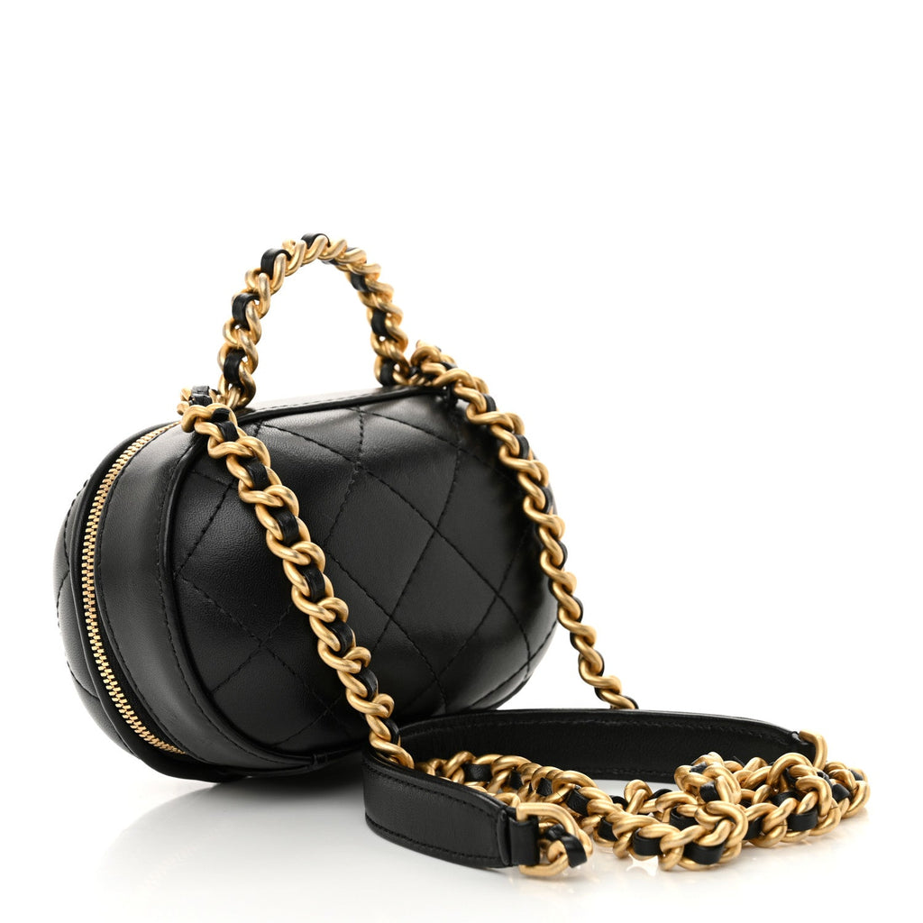 Lambskin Quilted Small CC Bubble Vanity Case With Chain Black