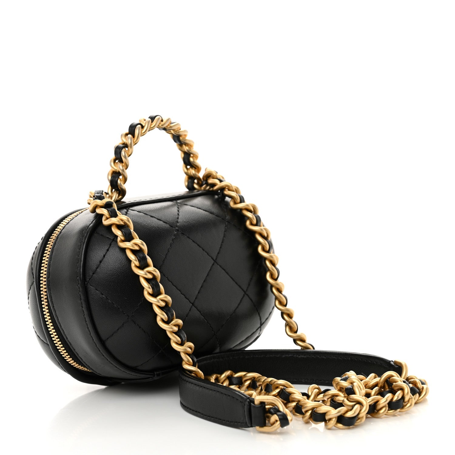 Lambskin Quilted Small CC Bubble Vanity Case With Chain Black