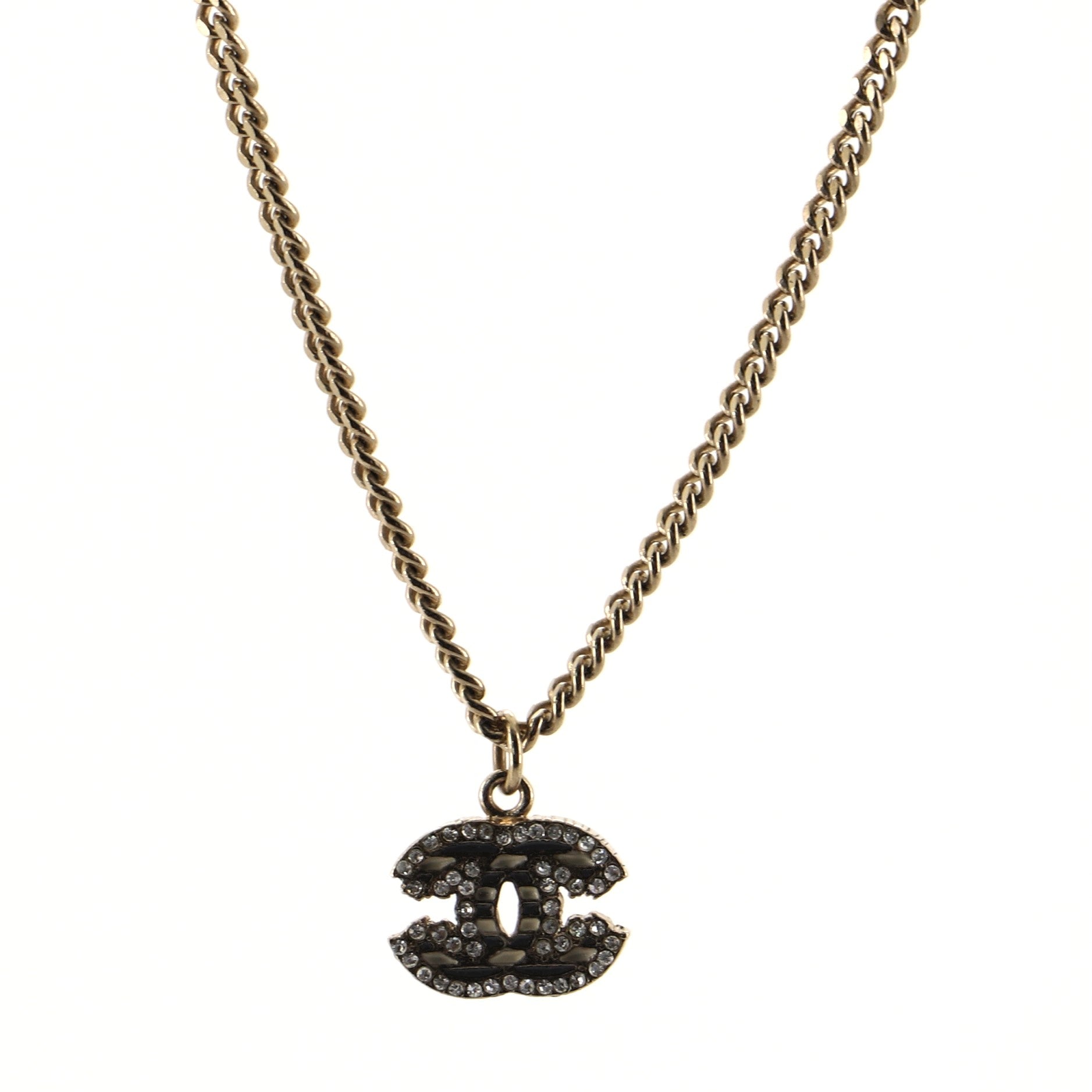 CC Striped Pendant Necklace Metal with Enamel and Crystals