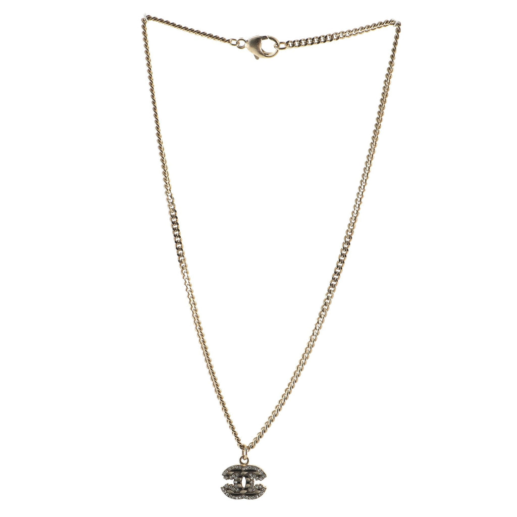 CC Striped Pendant Necklace Metal with Enamel and Crystals