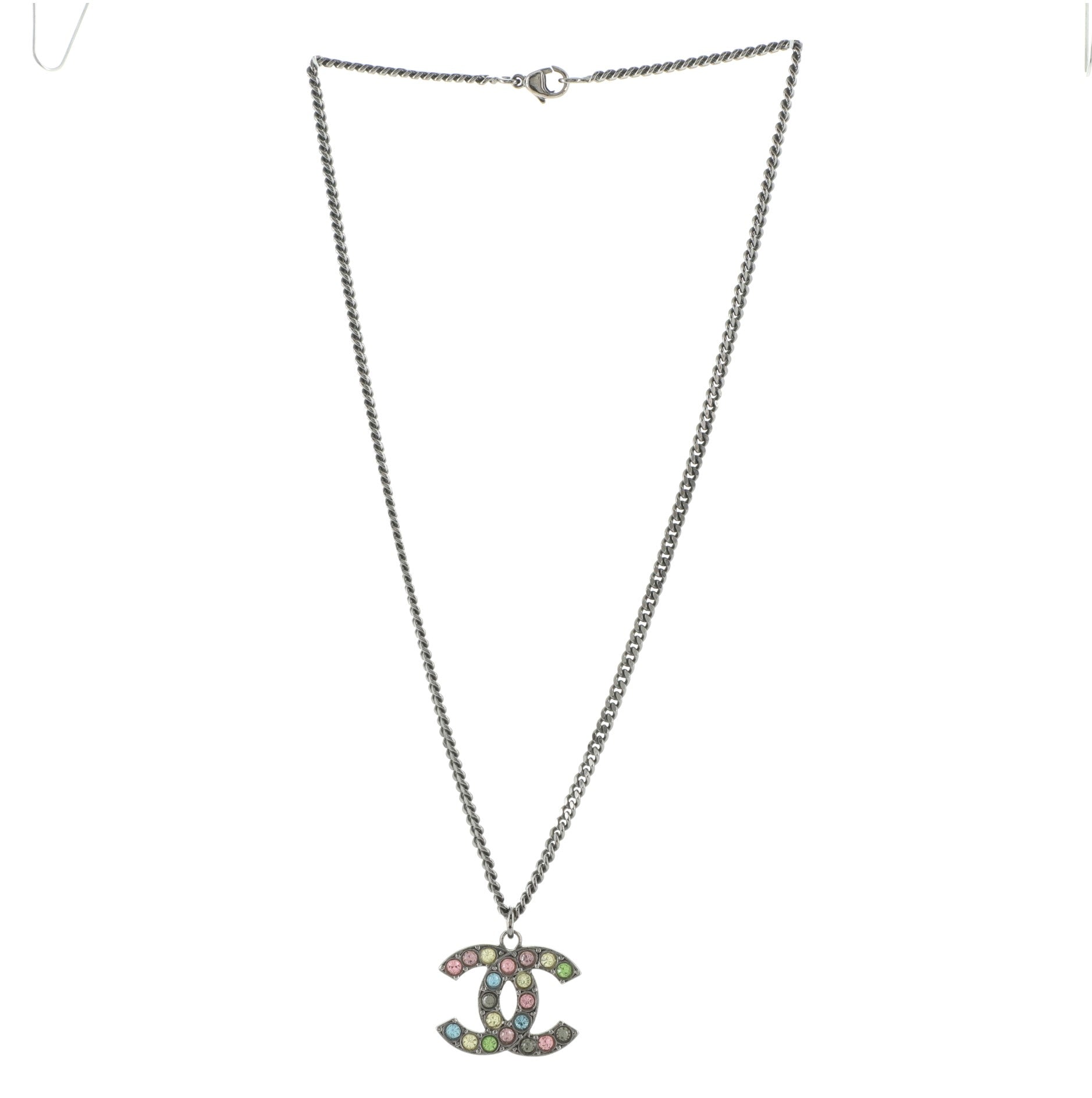Rainbow CC Pendant Necklace Metal and Crystals