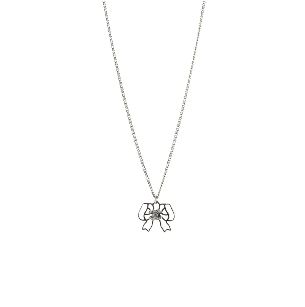 CC Ribbon Cut-Out Pendant Necklace Metal with Crystals