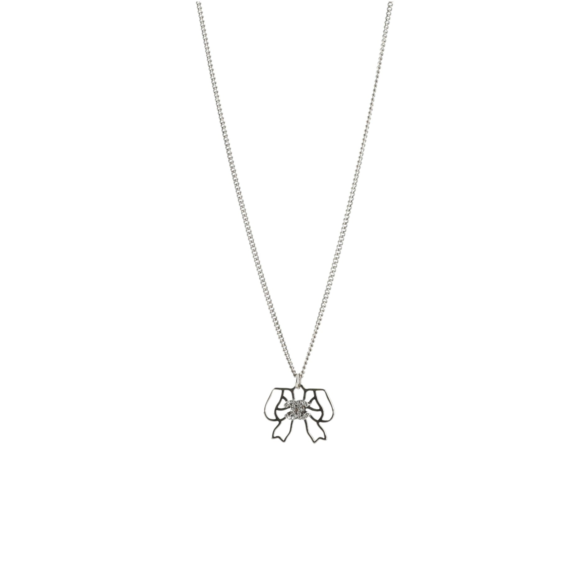 CC Ribbon Cut-Out Pendant Necklace Metal with Crystals