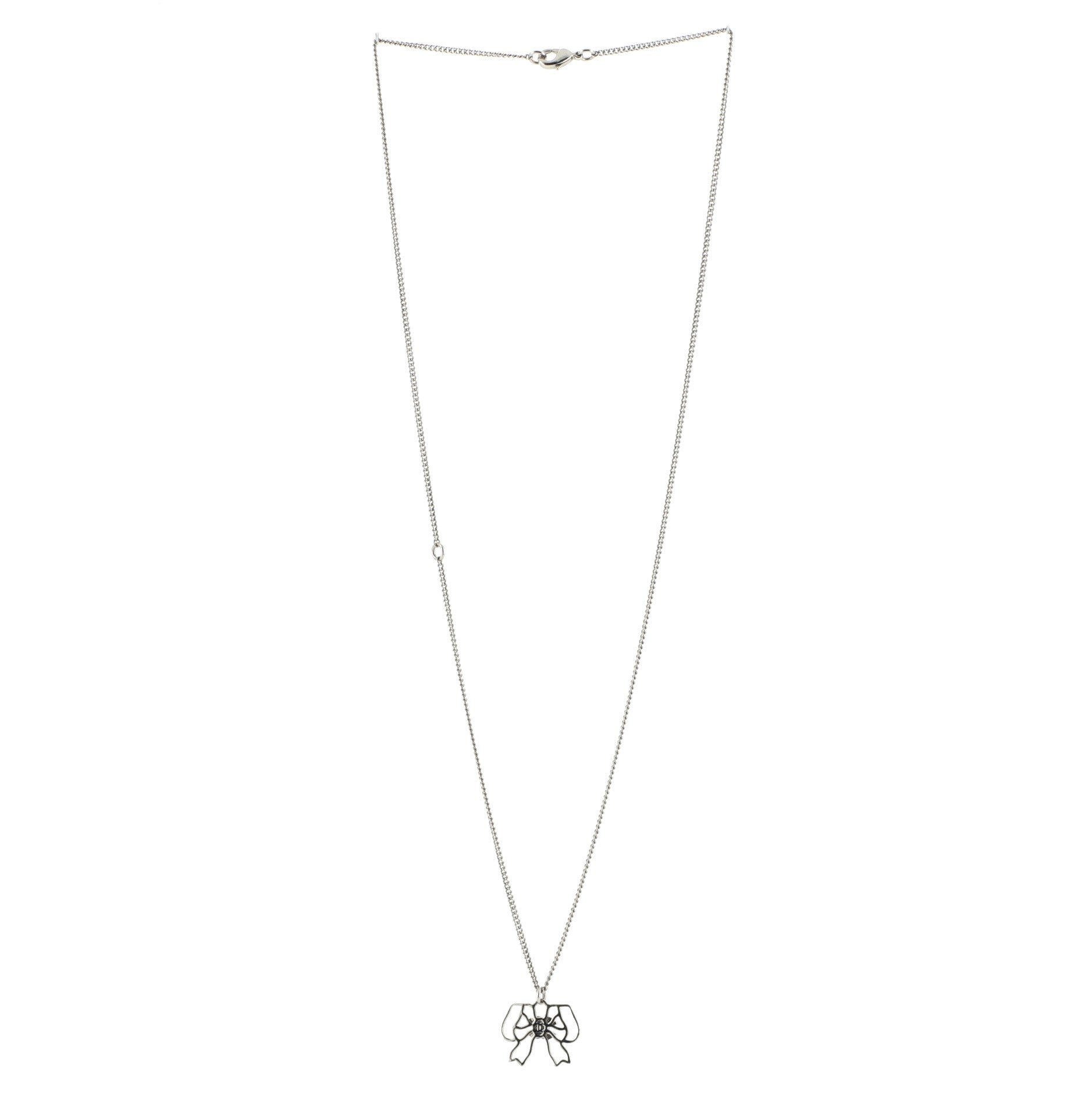 CC Ribbon Cut-Out Pendant Necklace Metal with Crystals