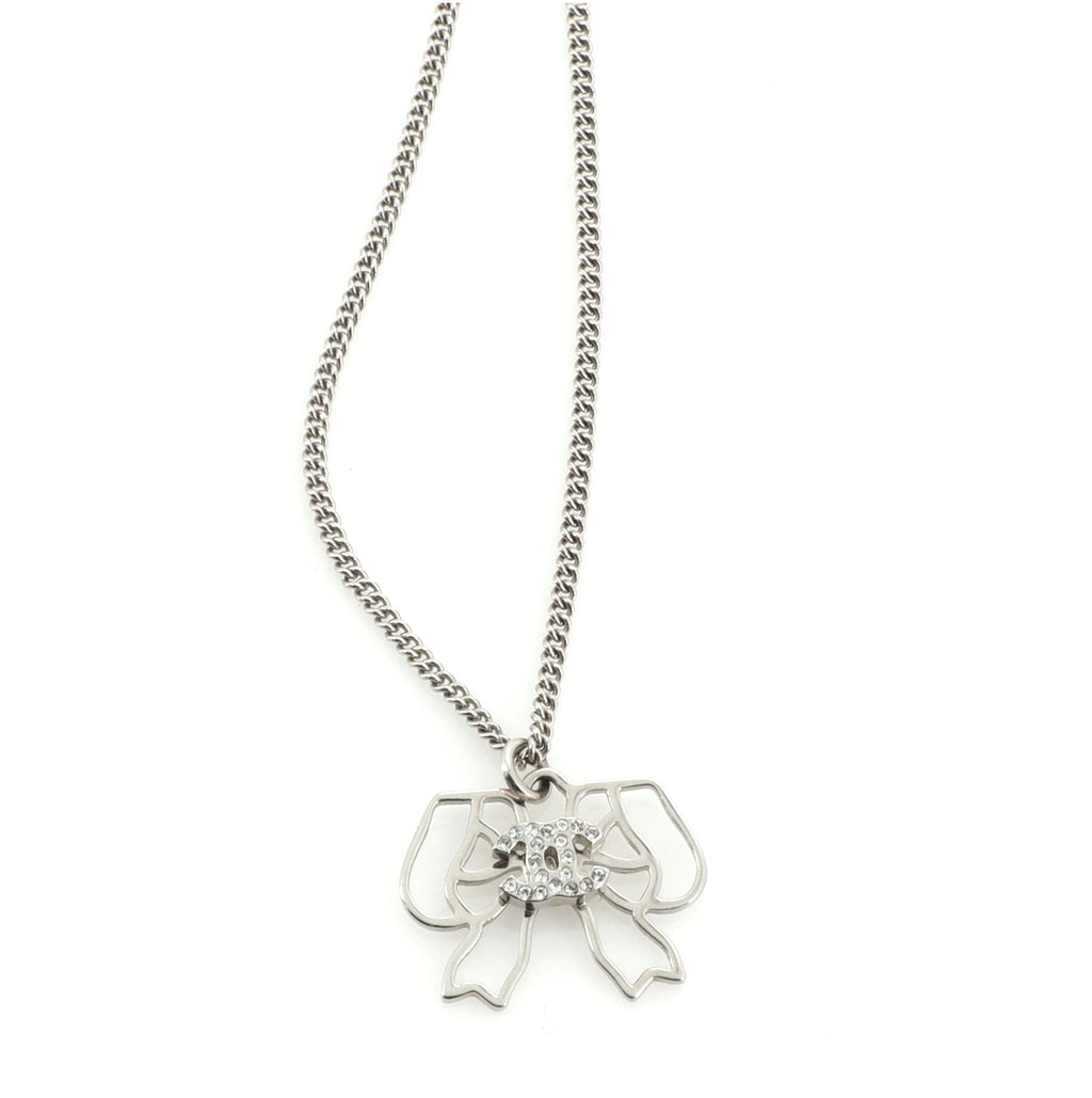 CC Ribbon Cut-Out Pendant Necklace Metal with Crystals