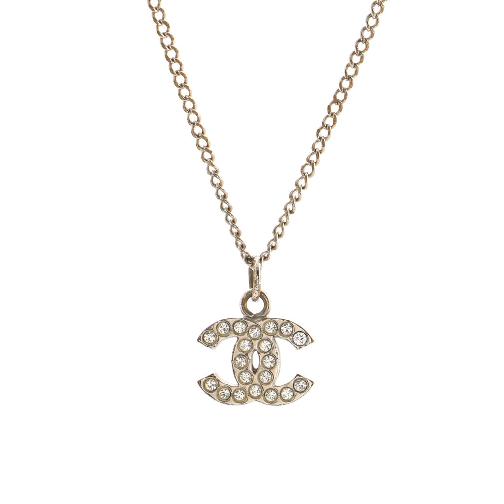 CC Long Pendant Necklace Crystal Embellished Metal