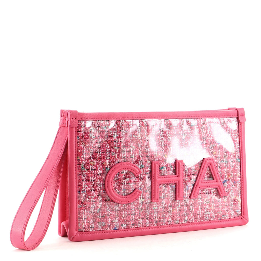 Logo Wristlet Clutch PVC Over Quilted Tweed Small