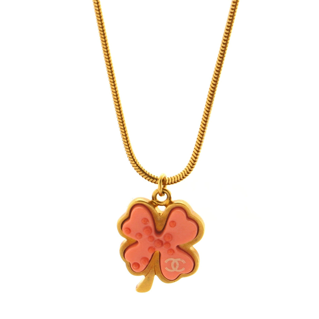 CC Clover Pendant Necklace Metal and Resin