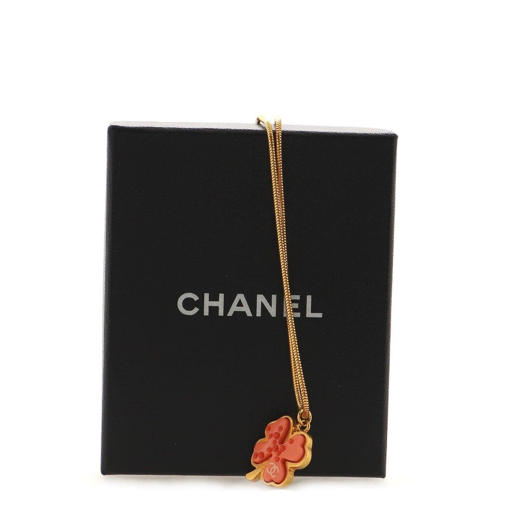 CC Clover Pendant Necklace Metal and Resin