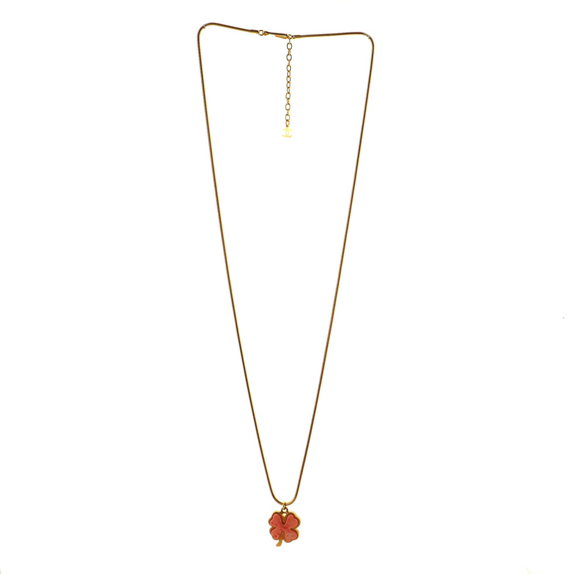 CC Clover Pendant Necklace Metal and Resin