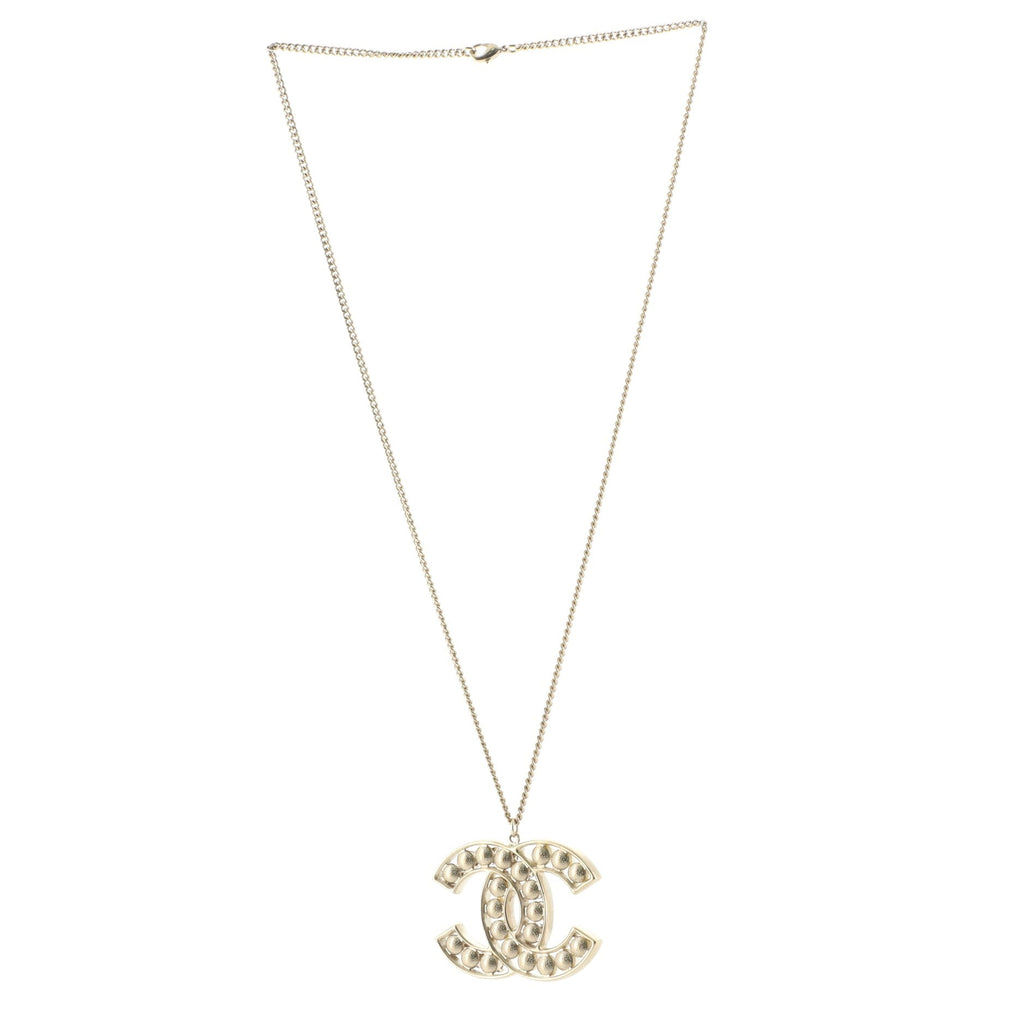 CC Pendant Necklace Metal with Crystals and Faux Pearls