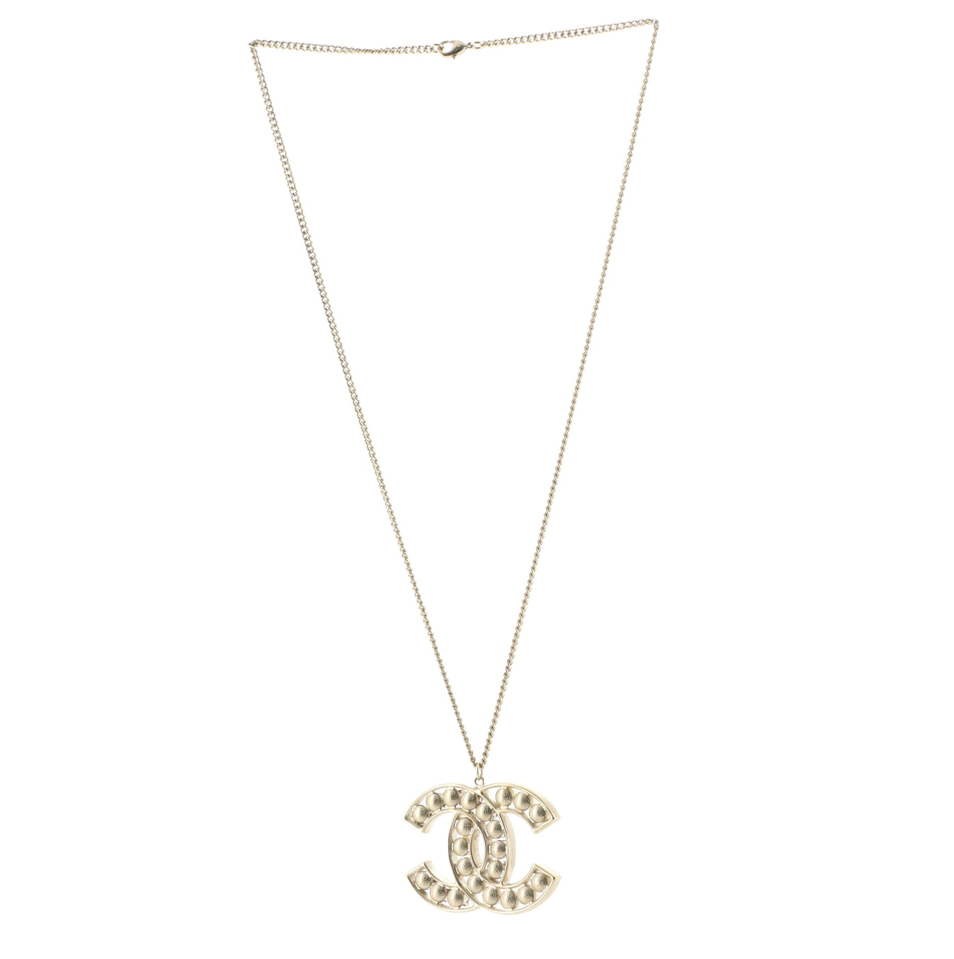 CC Pendant Necklace Metal with Crystals and Faux Pearls