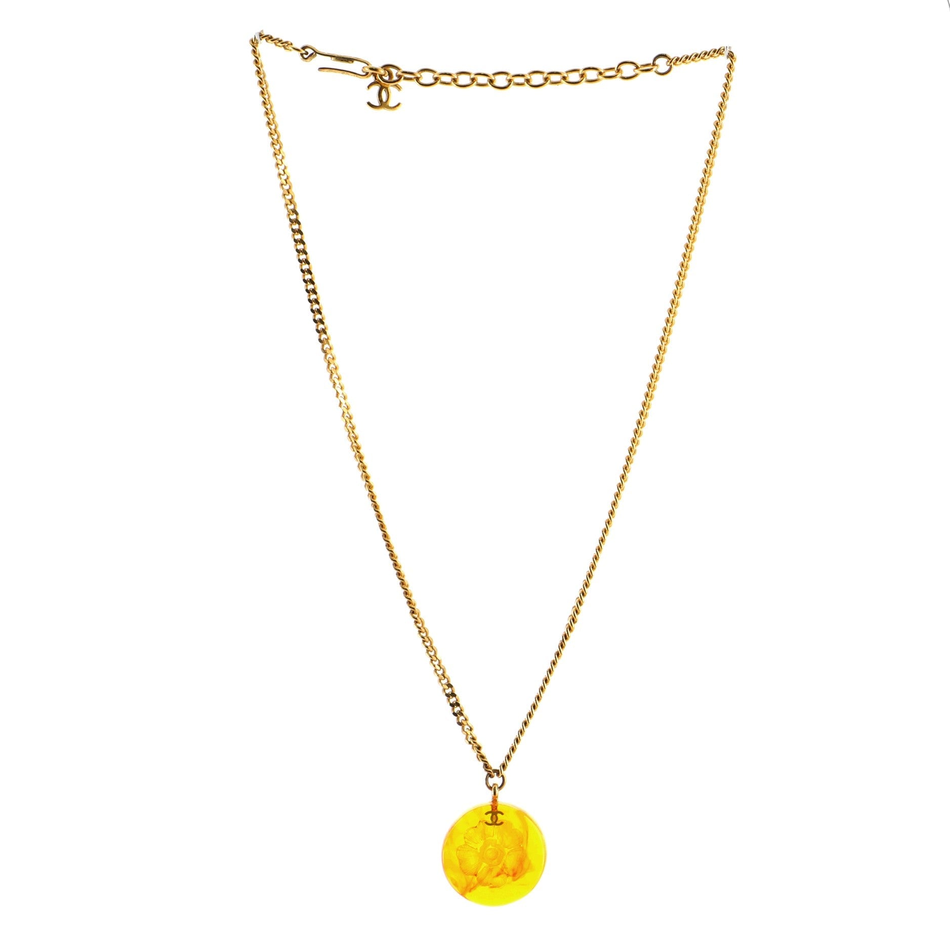 Vintage Camellia Pendant Necklace Resin
