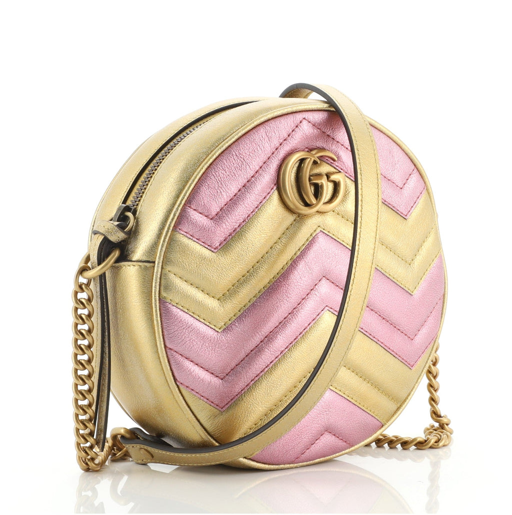 GG Marmont Round Shoulder Bag Matelasse Leather Mini