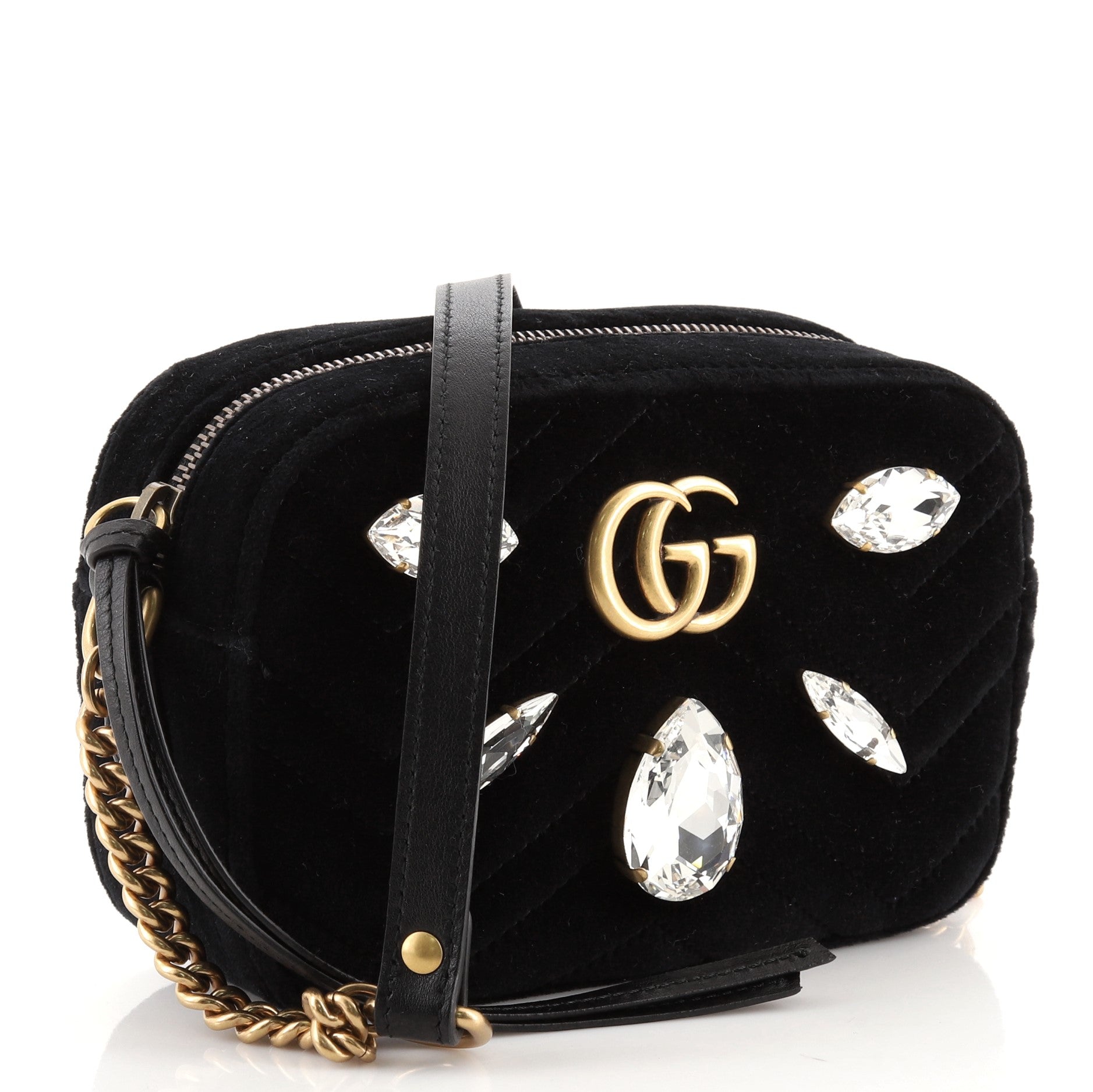 GG Marmont Shoulder Bag Crystal Embellished Matelasse Velvet Mini