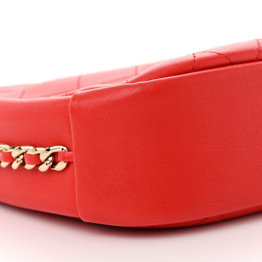 Goatskin Quilted Large Casual Trip Camera Case Bag Red