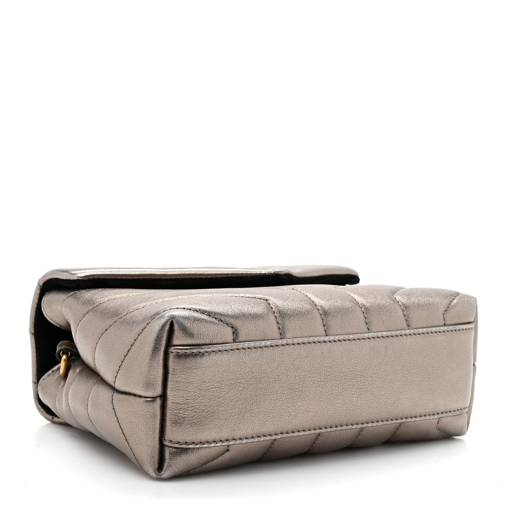 Metallic Calfskin Y Quilted Monogram Toy Loulou Crossbody Bag Piombo