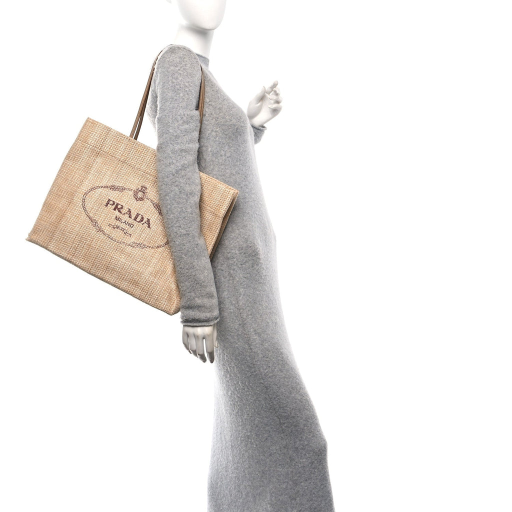 Raffia Logo Tote Naturale