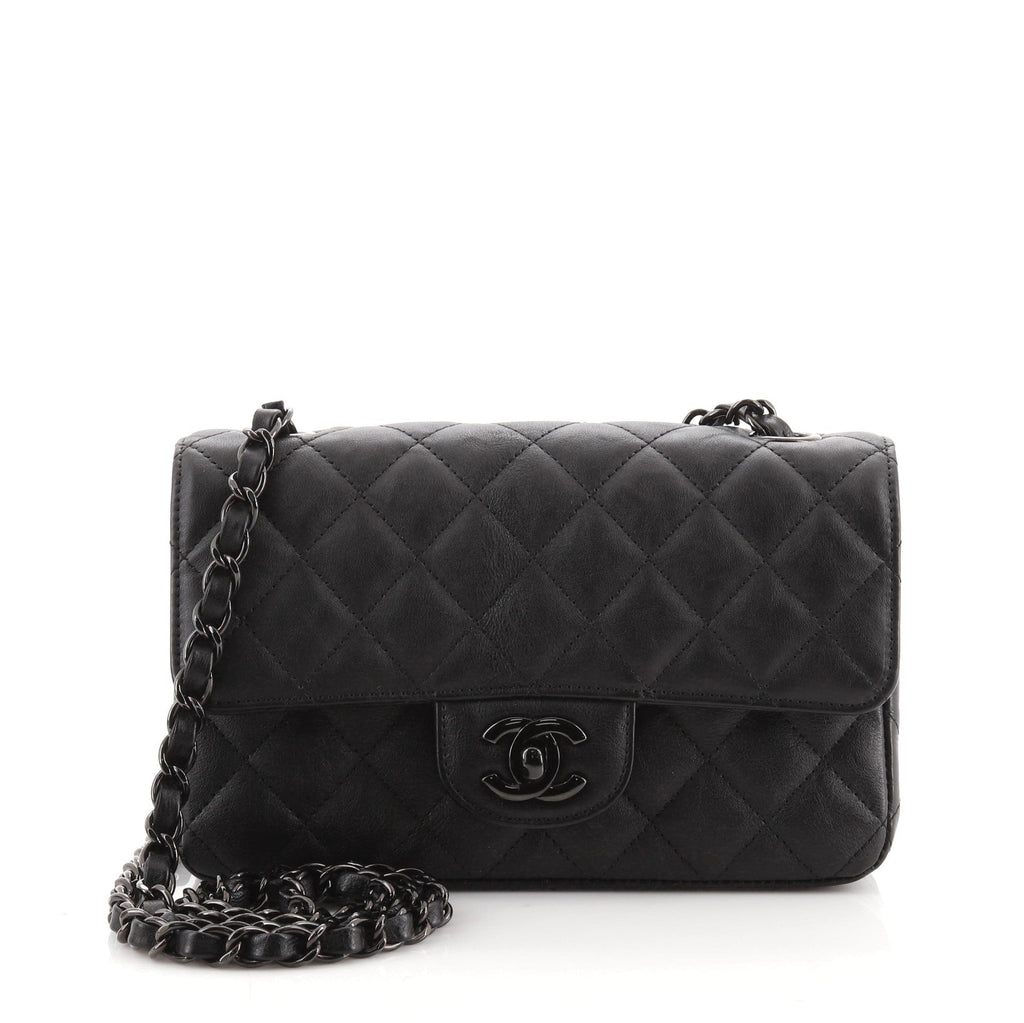 So Black Classic Single Flap Bag Quilted Crumpled Calfskin Mini