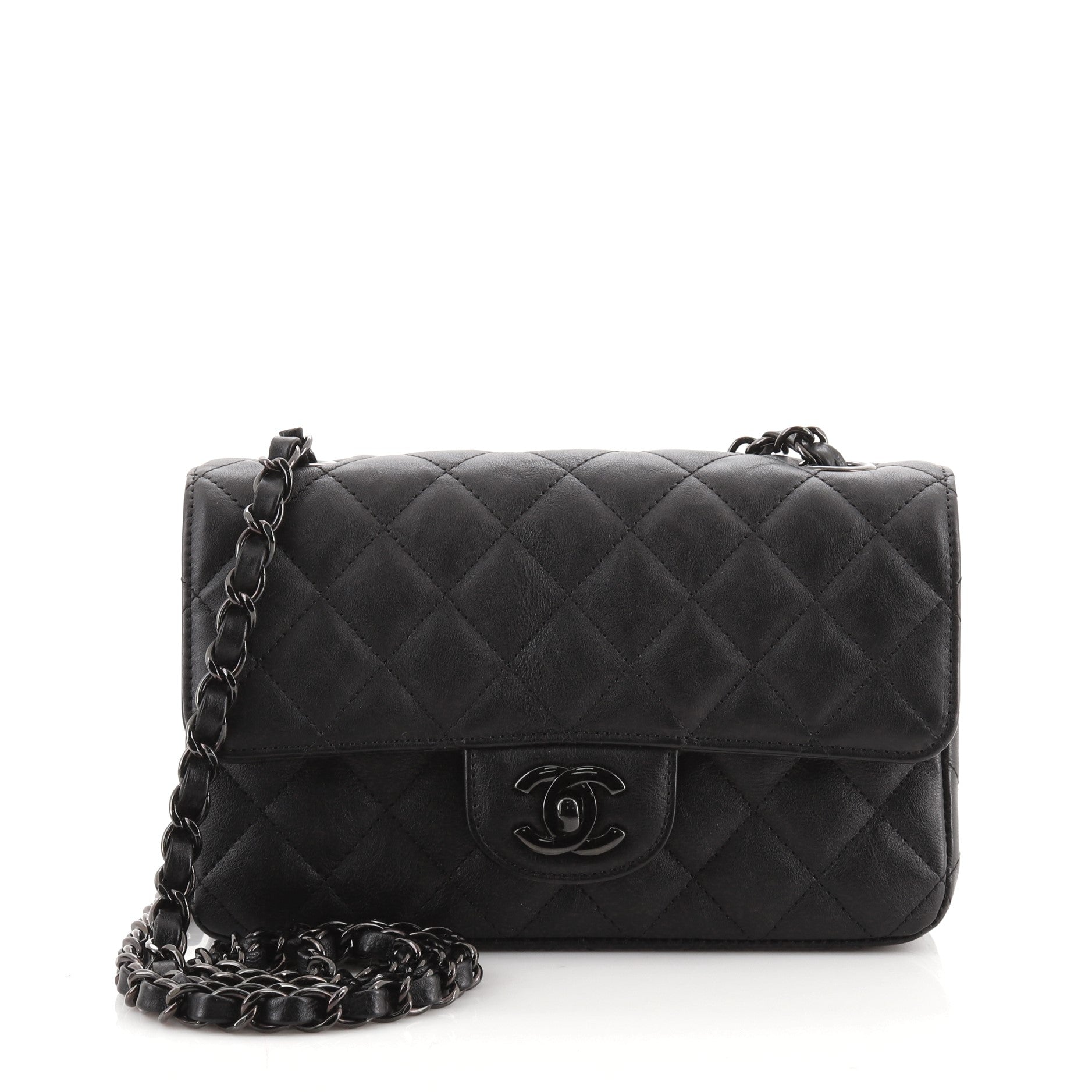 So Black Classic Single Flap Bag Quilted Crumpled Calfskin Mini