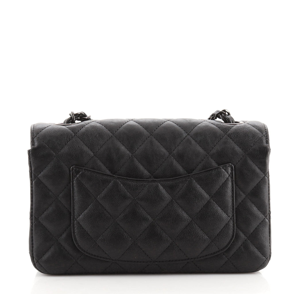 So Black Classic Single Flap Bag Quilted Crumpled Calfskin Mini