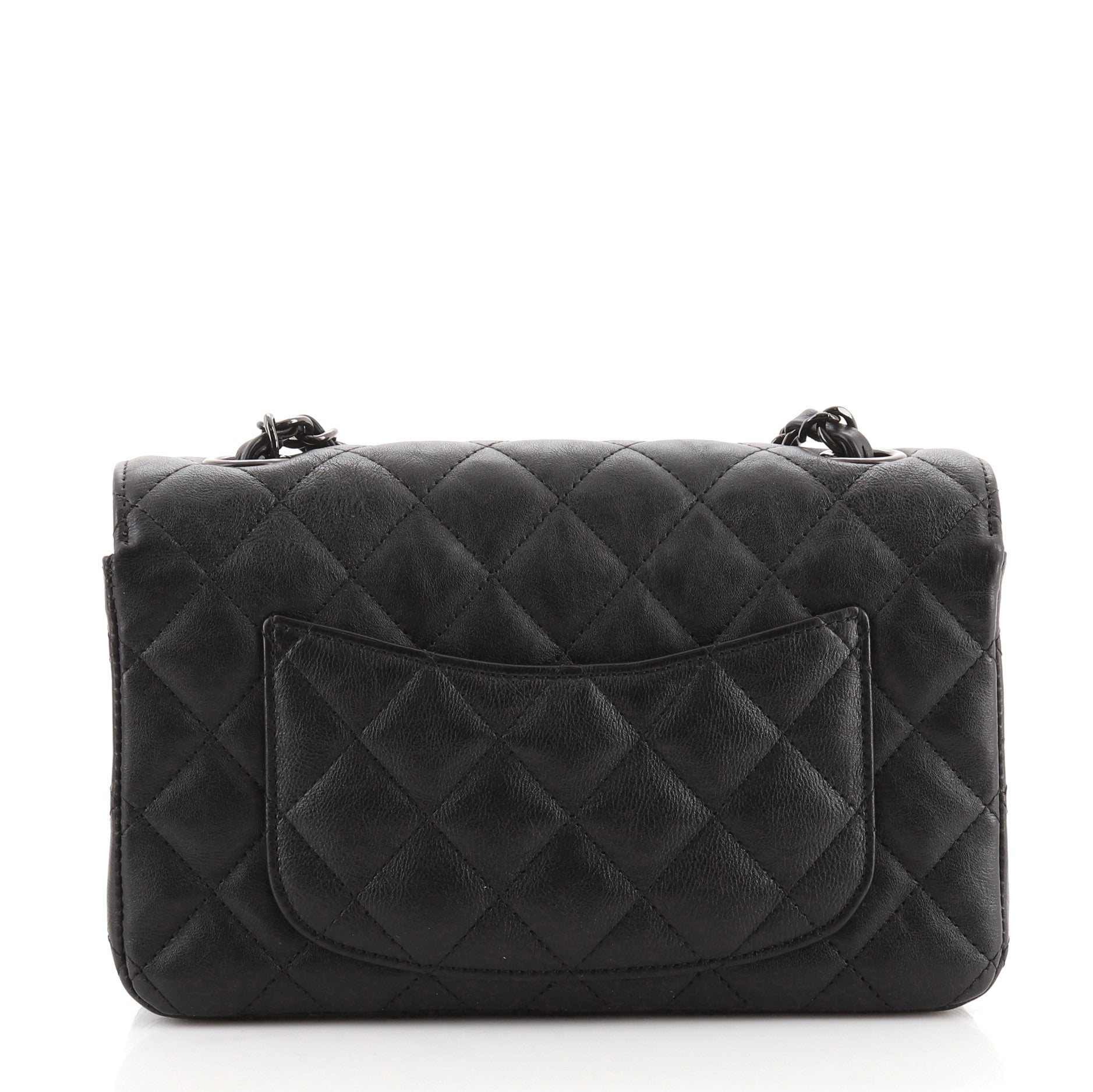 So Black Classic Single Flap Bag Quilted Crumpled Calfskin Mini