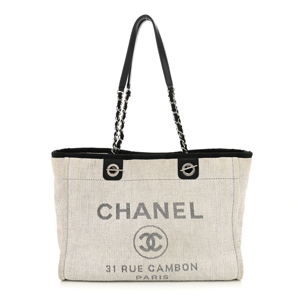 Woven Straw Raffia Small Deauville Tote Grey