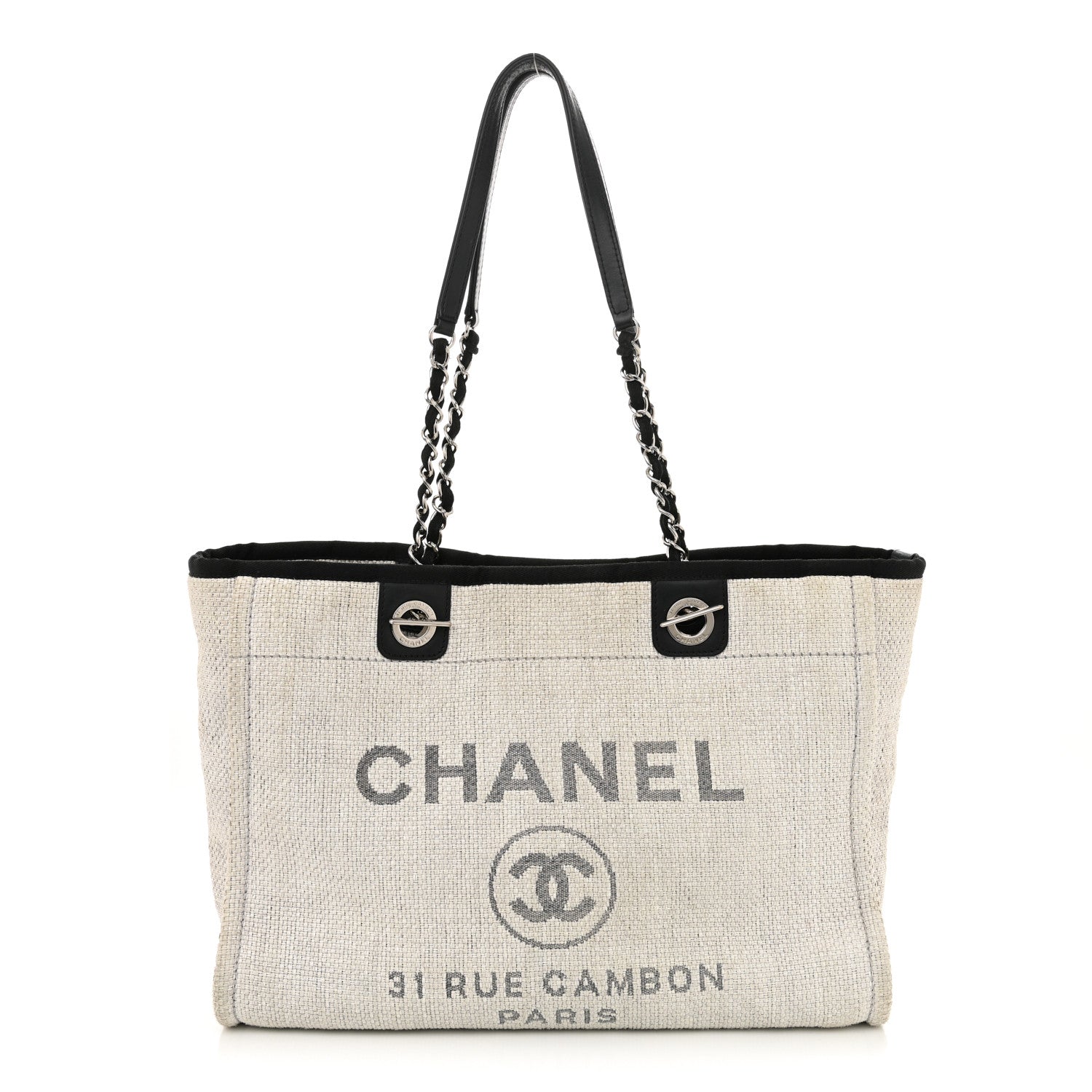 Woven Straw Raffia Small Deauville Tote Grey