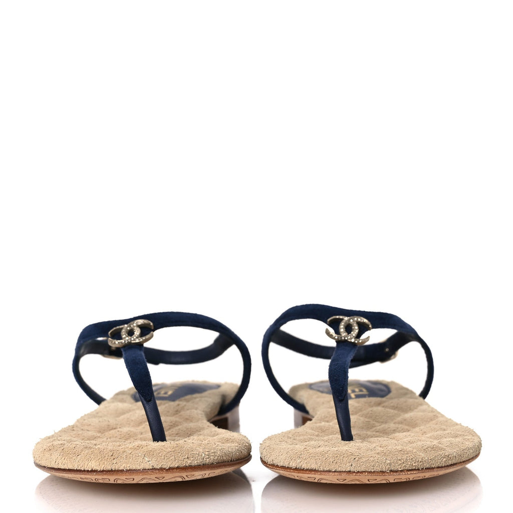 Suede Crystal CC Thong Sandals 39.5 Navy
