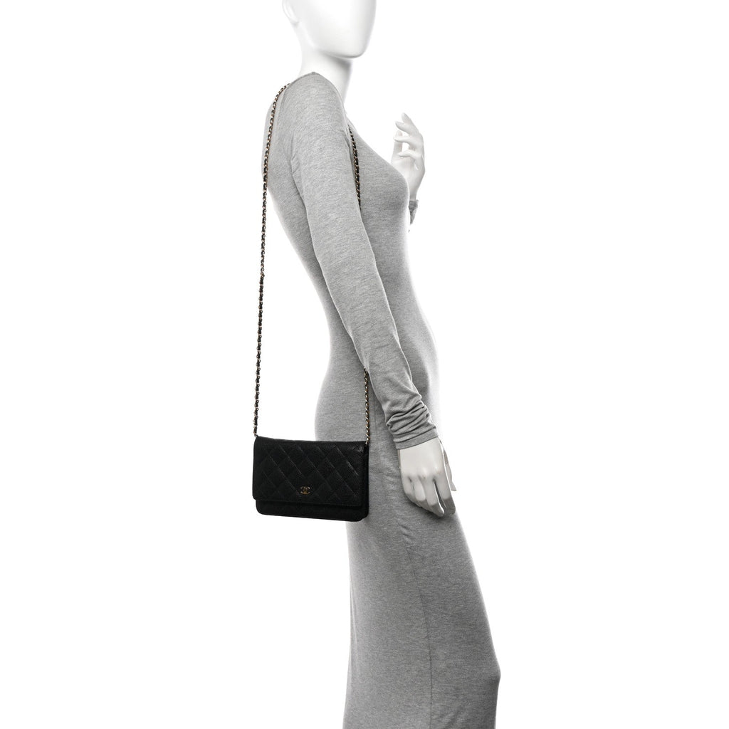 Caviar Quilted Wallet on Chain WOC Black