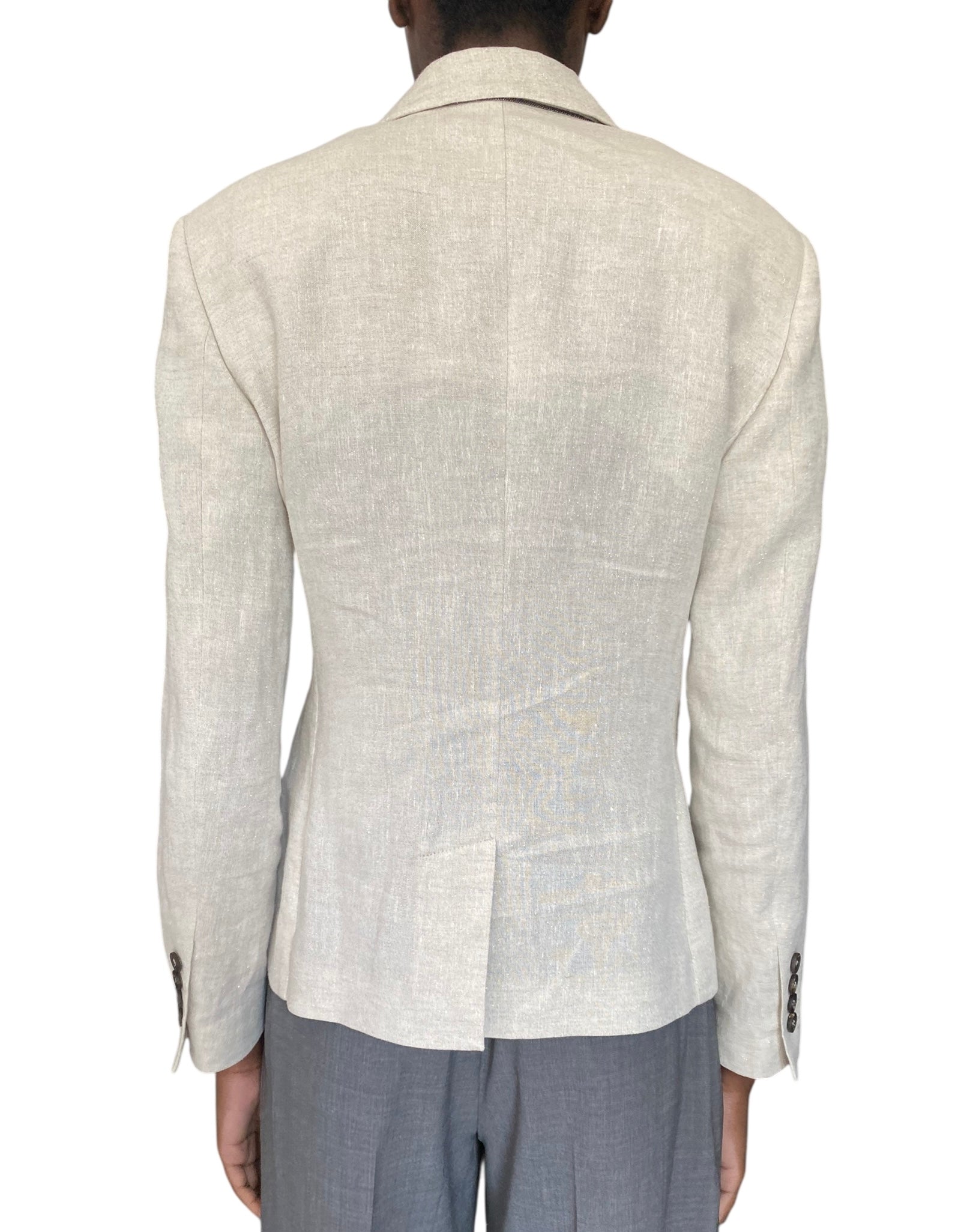 Brunello Cucinelli Ivory Monili Embellished Linen Blazer - 40 / US 4