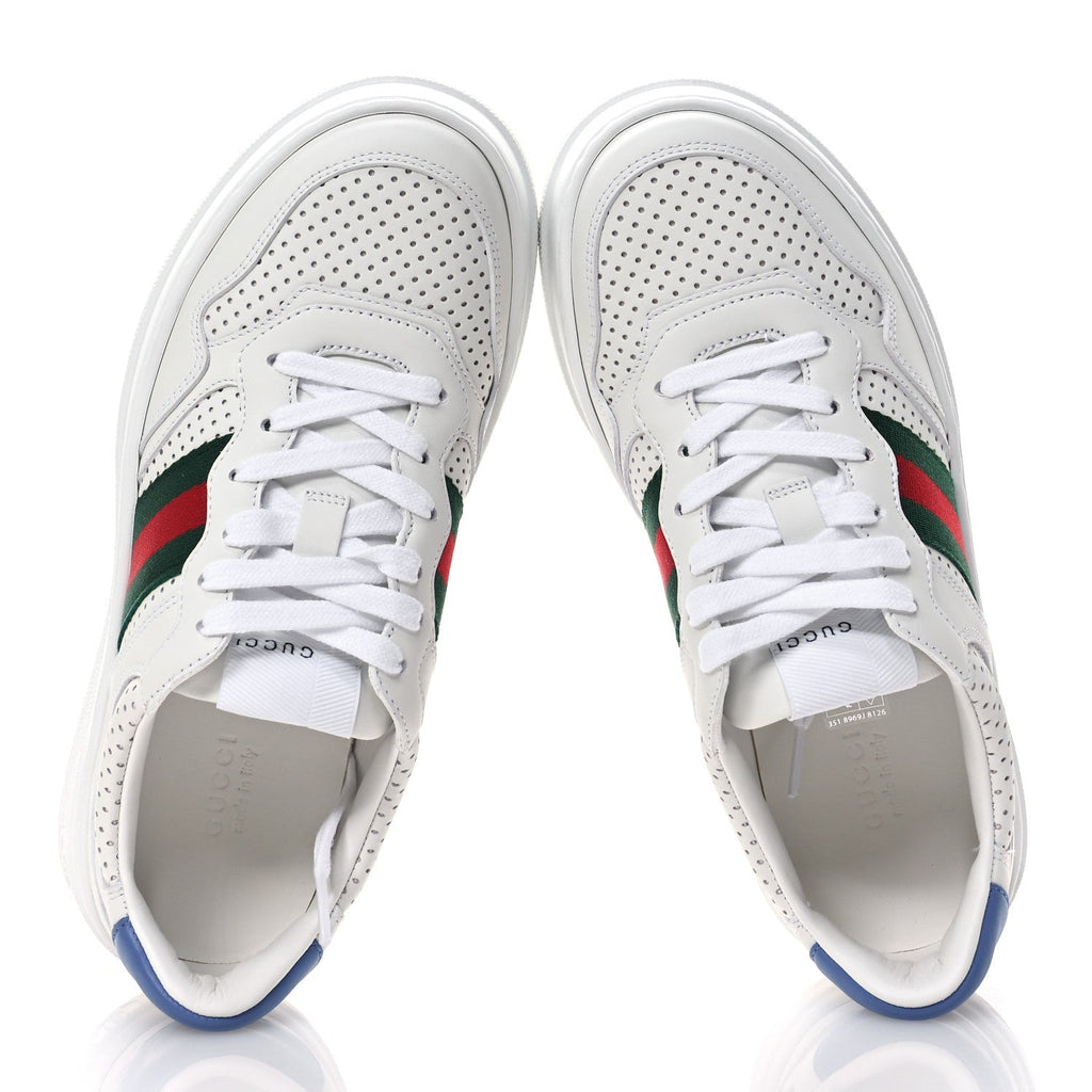 Calfskin Web Perforated Womens Platform 55mm Sneakers 38.5 White Bright Splash