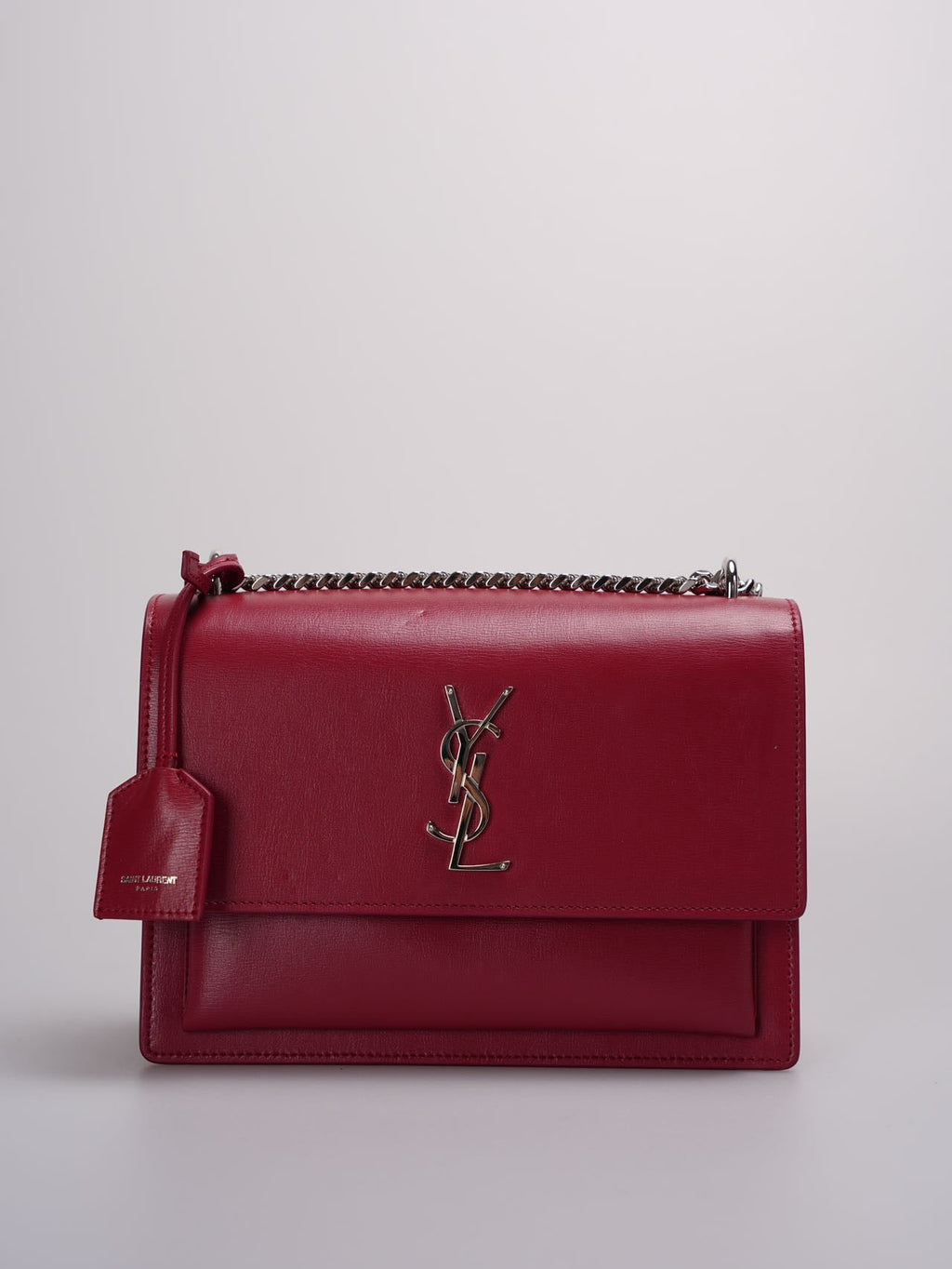 Saint Laurent Calfskin Medium Monogram Sunset shoulder bag in Rouge