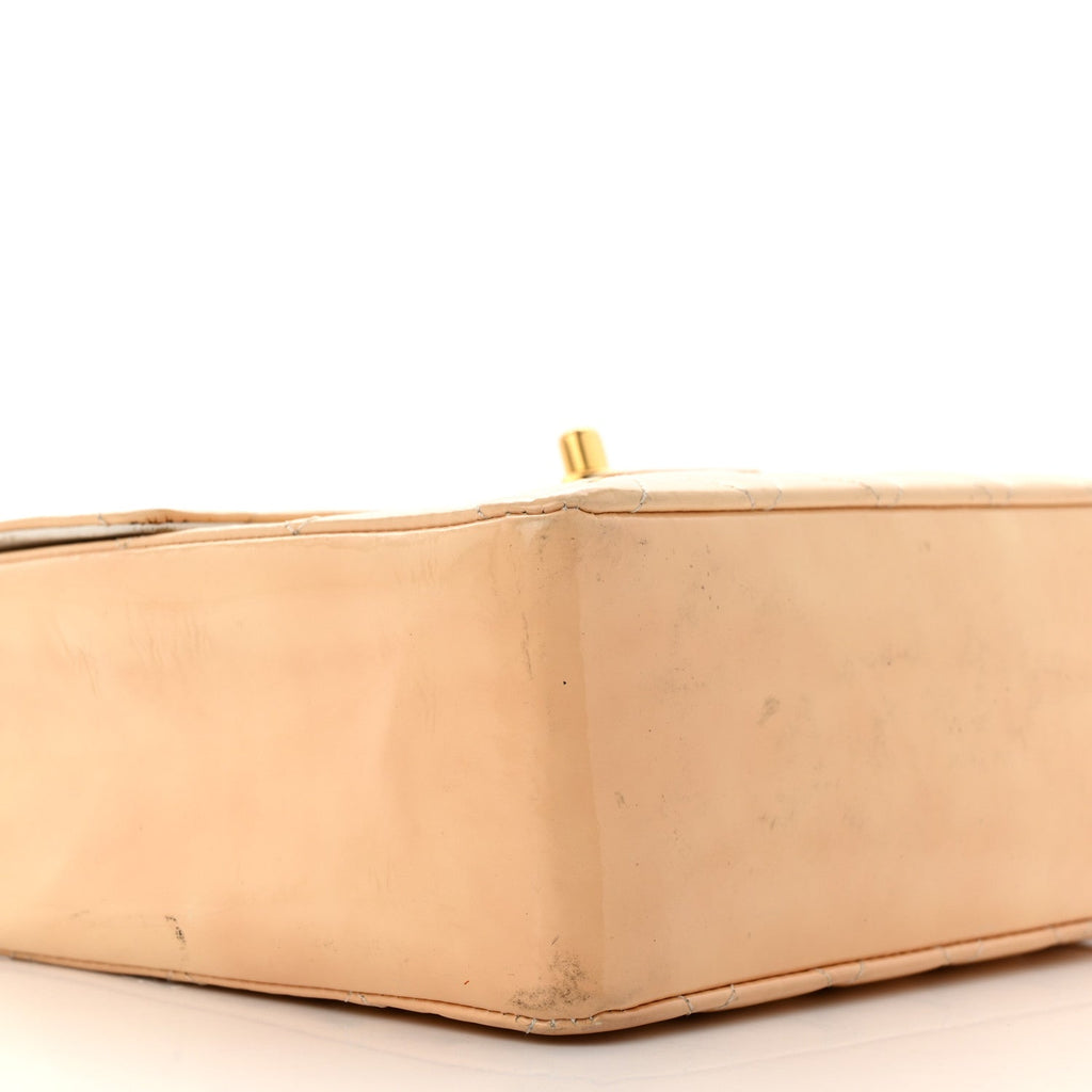 Patent Quilted Top Handle Single Flap Light Beige