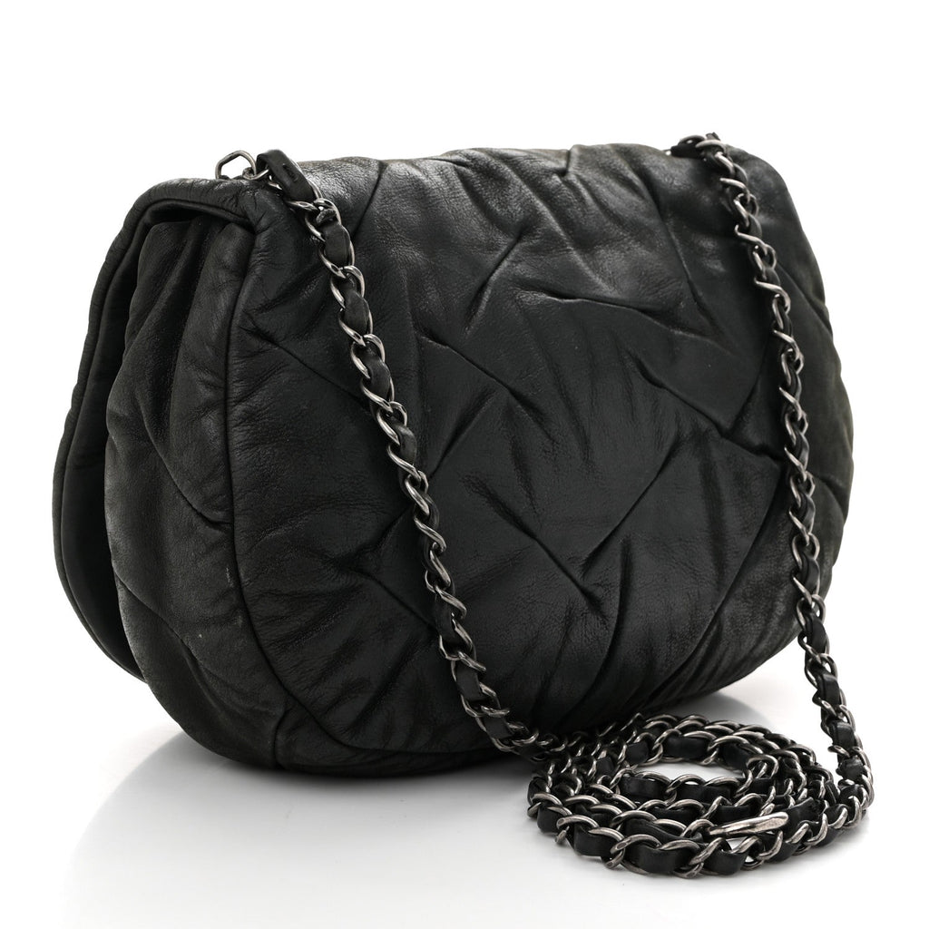 Iridescent Calfskin Glint Flap Black