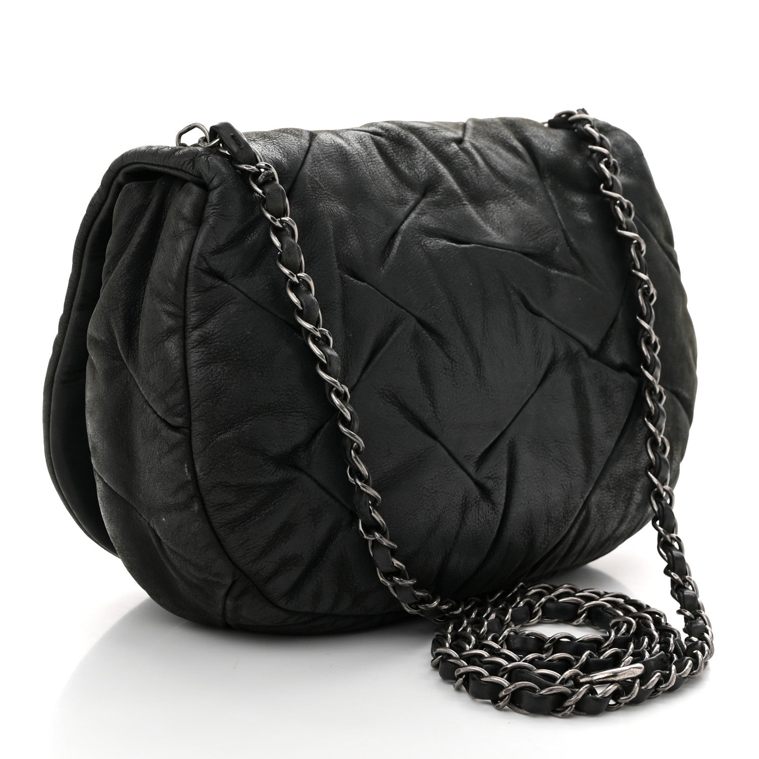 Iridescent Calfskin Glint Flap Black