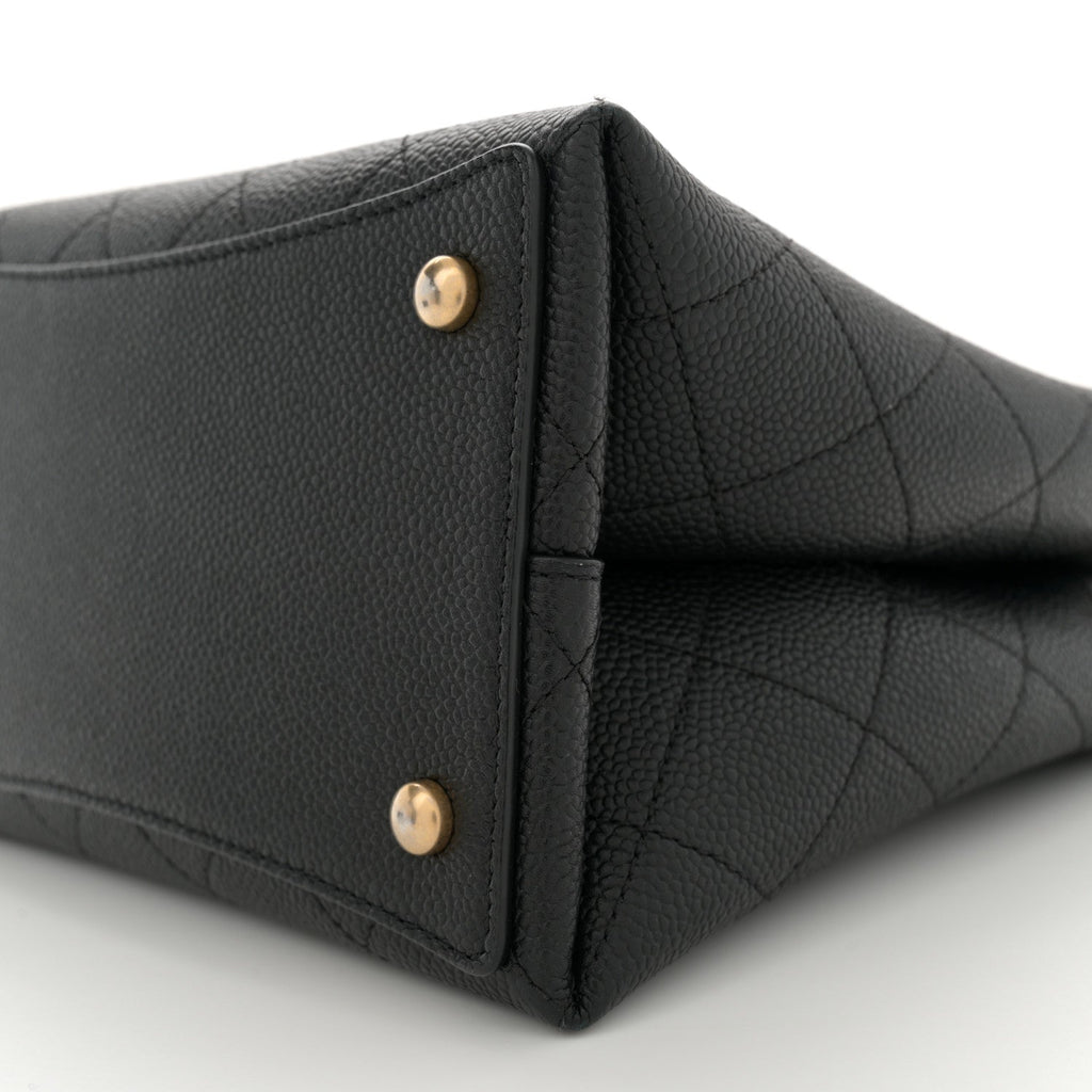 Grained Calfskin Stitched Small Drawstring Bag Black