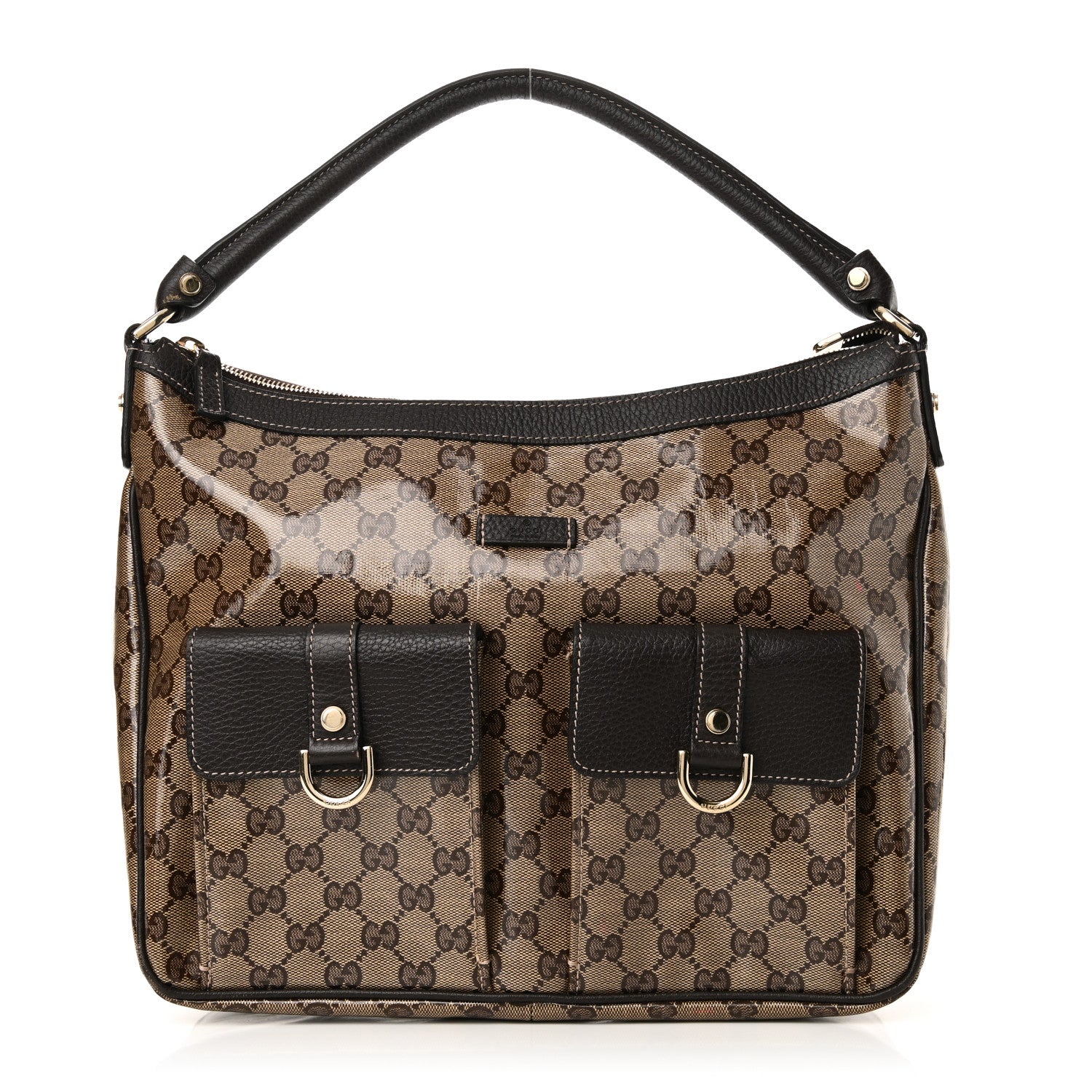 Crystal Monogram Medium Abbey Pocket Hobo Tote Dark Brown
