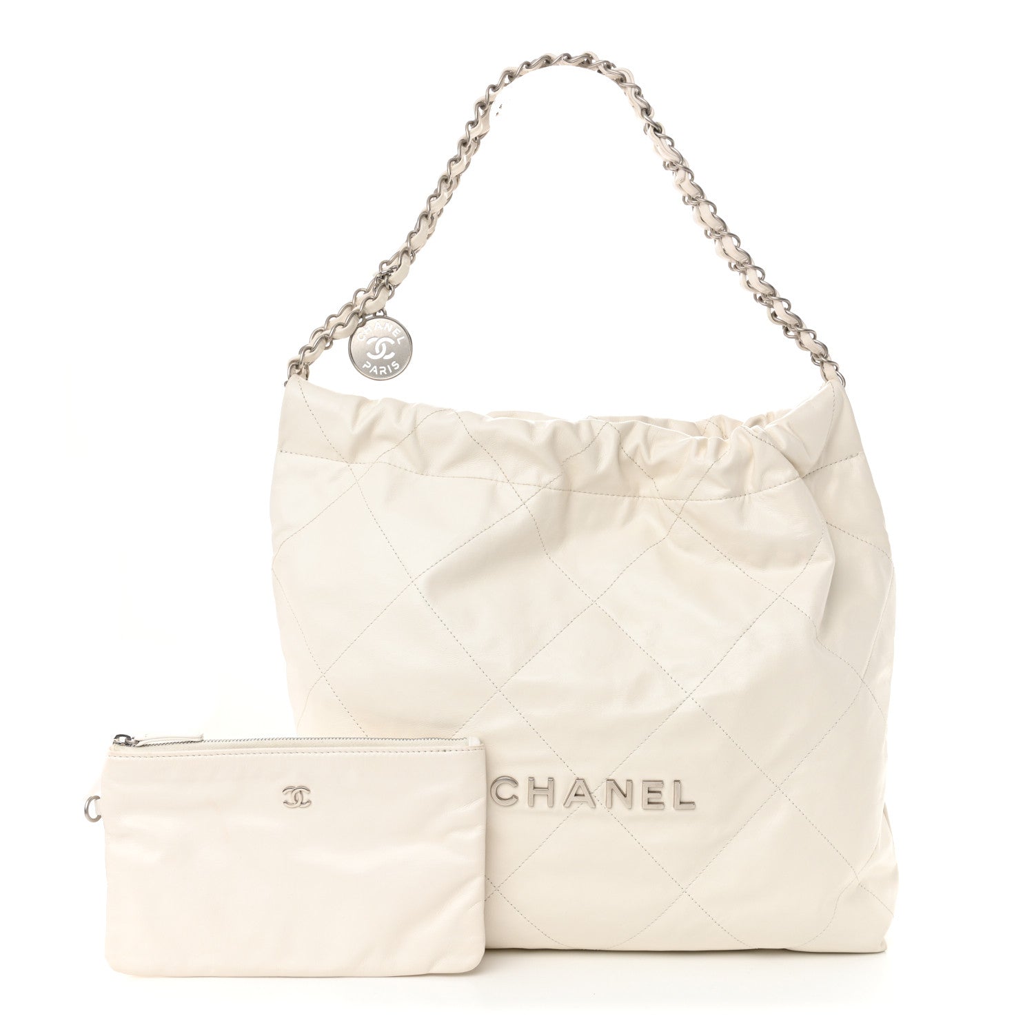 Shiny Calfskin Quilted Small Chanel 22 White
