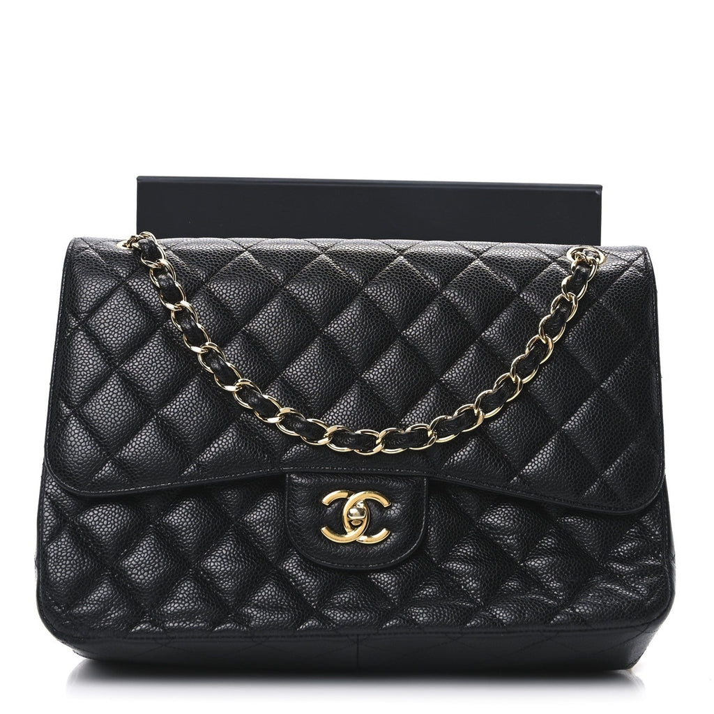Caviar Quilted Jumbo Double Flap Black