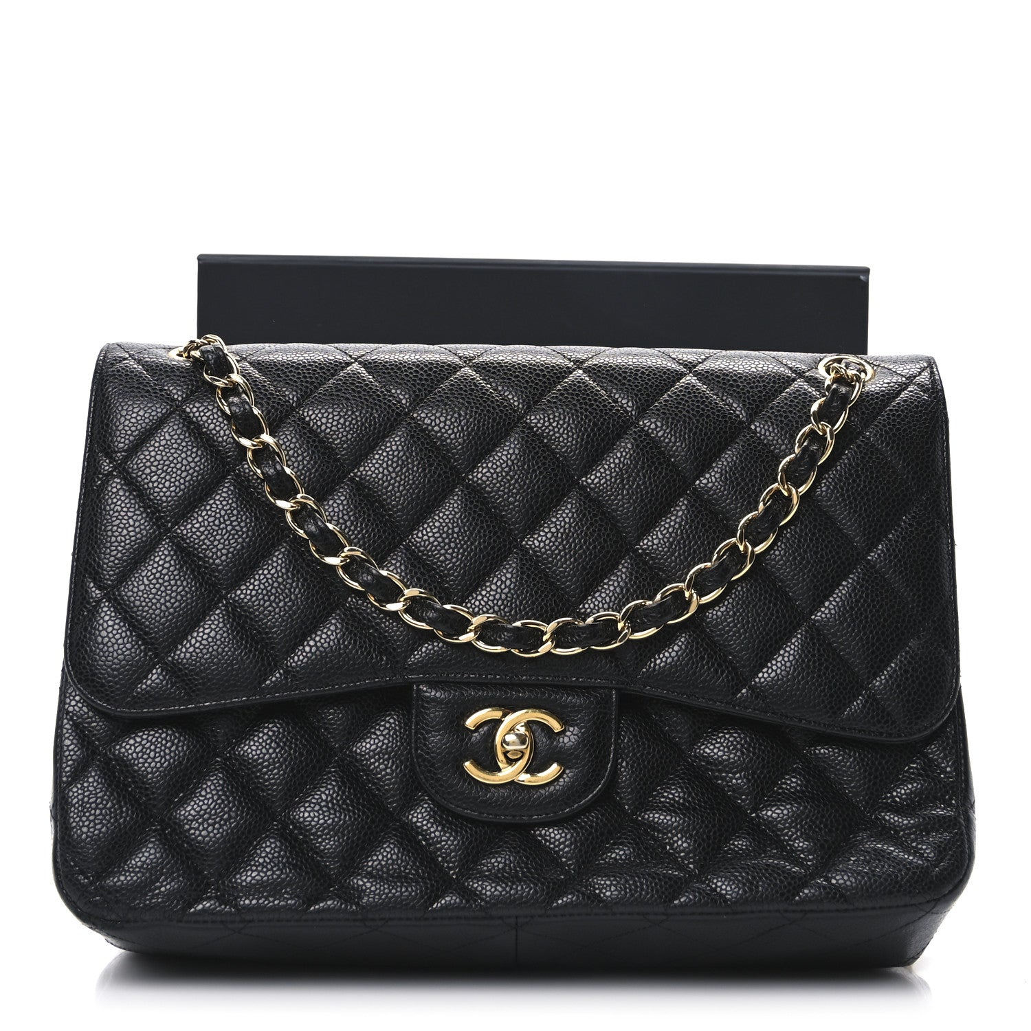 Caviar Quilted Jumbo Double Flap Black