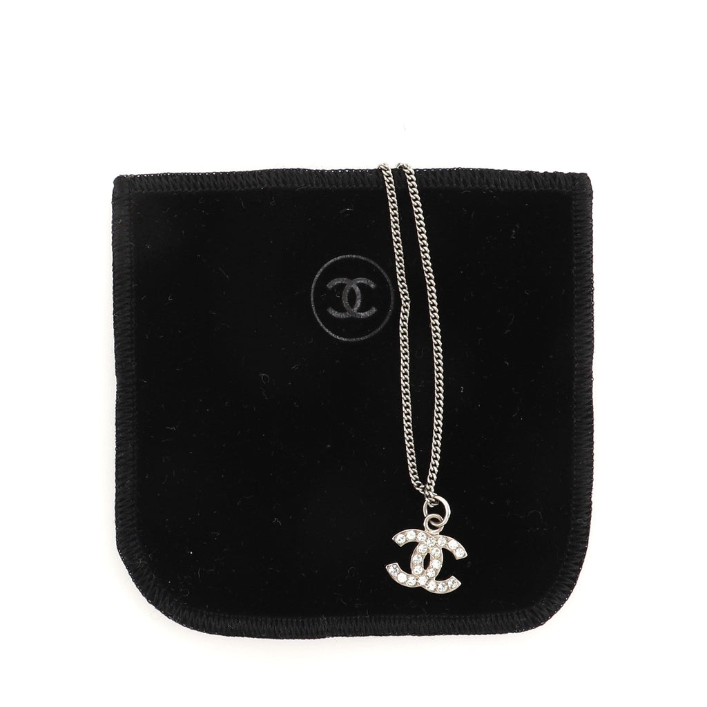 CC Long Pendant Necklace Crystal Embellished Metal