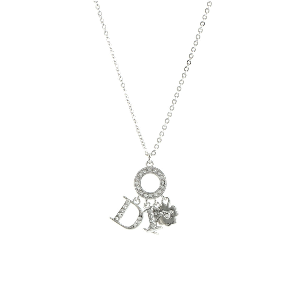 Clover Spellout Pendant Necklace Metal with Crystal