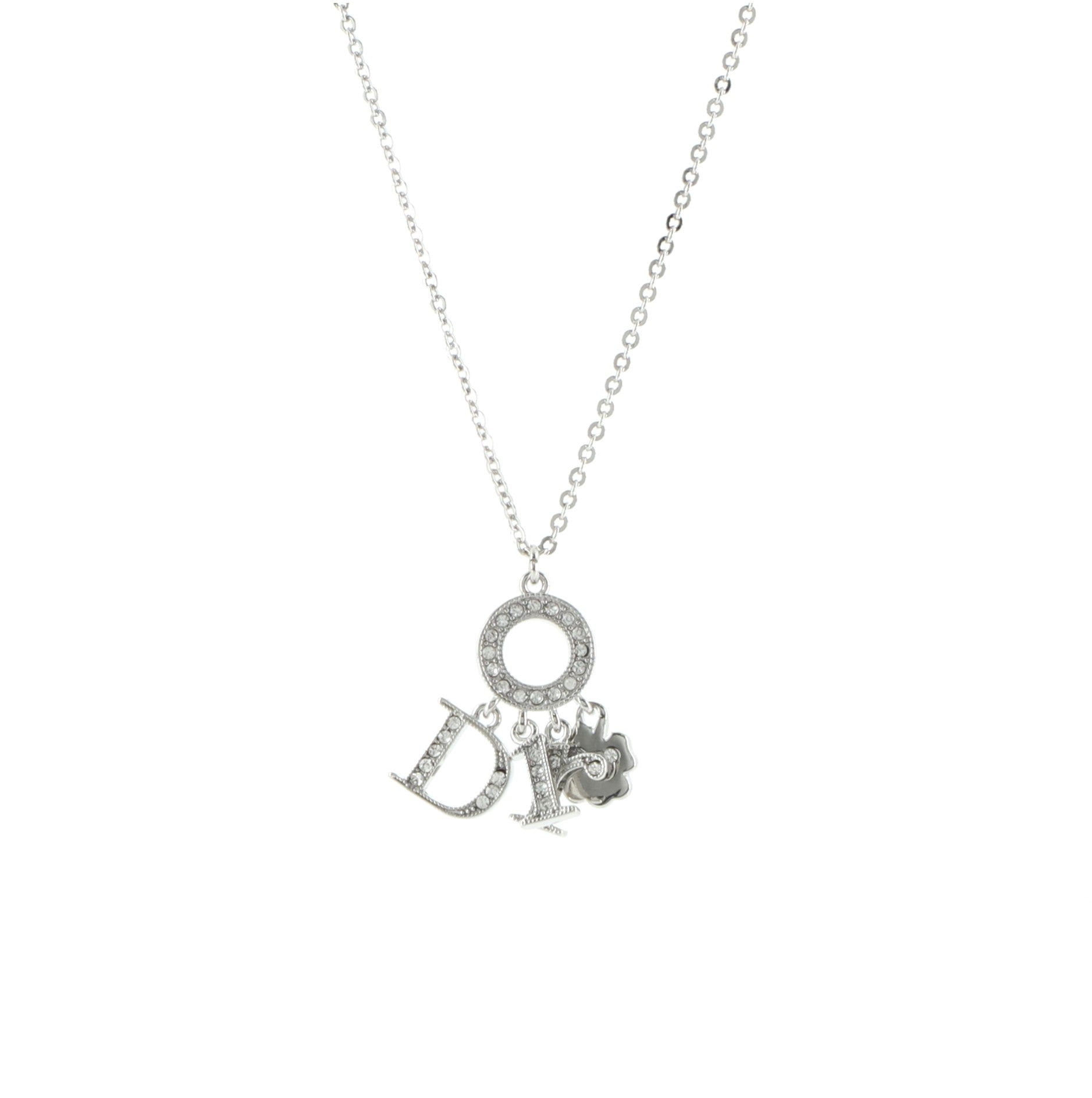 Clover Spellout Pendant Necklace Metal with Crystal