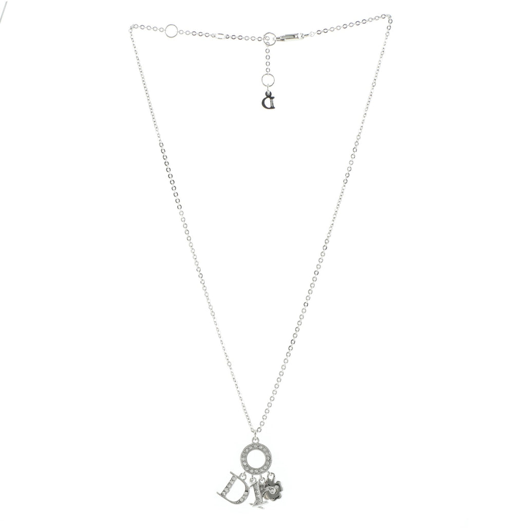 Clover Spellout Pendant Necklace Metal with Crystal
