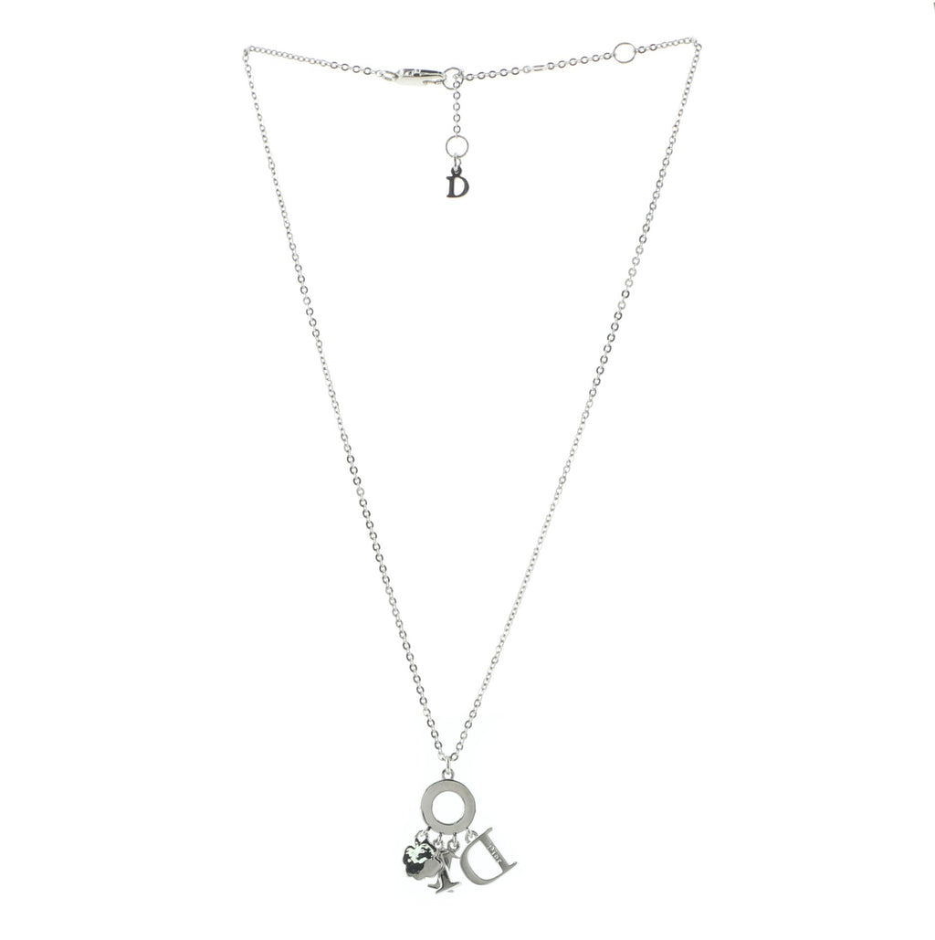 Clover Spellout Pendant Necklace Metal with Crystal